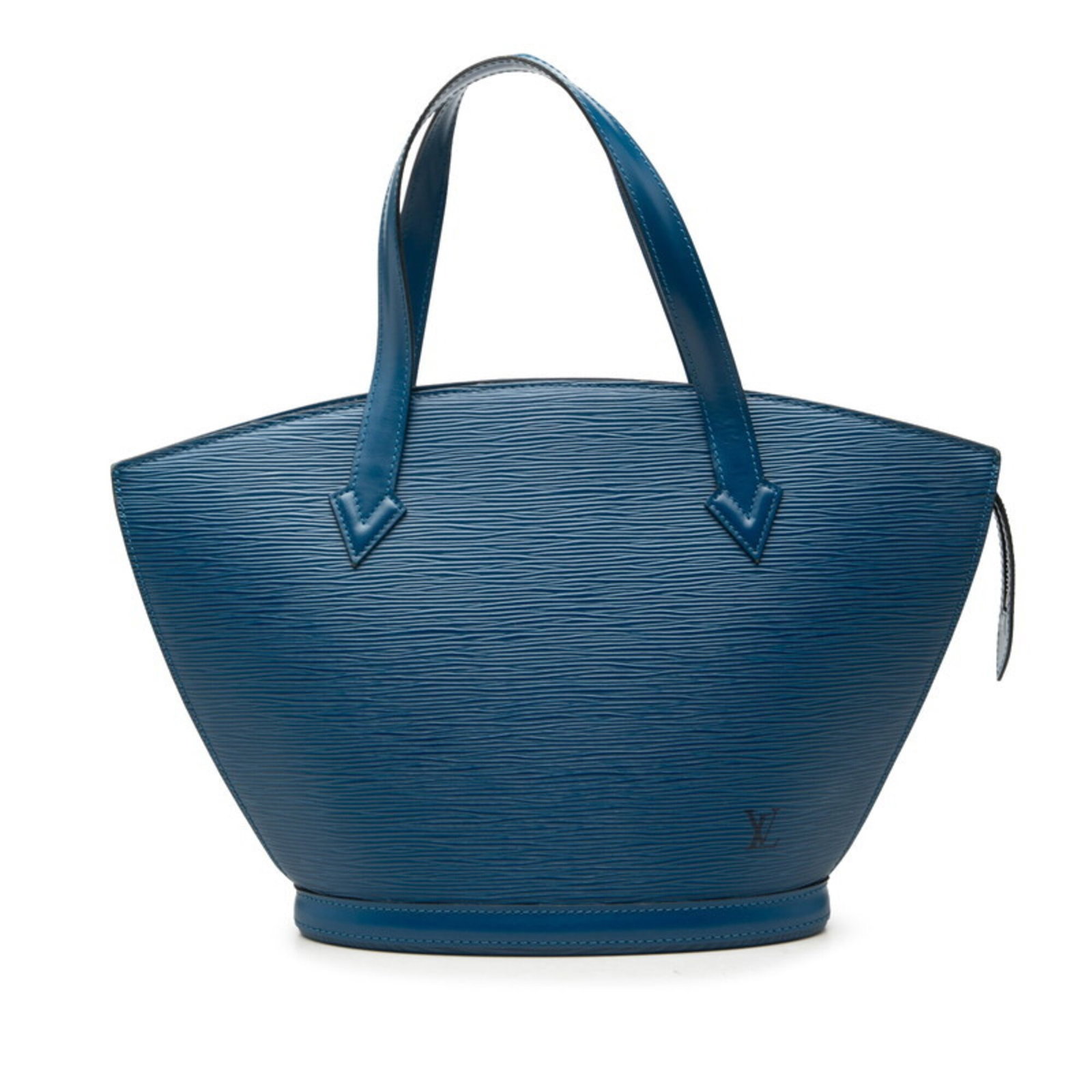 Handbag Leather Louis Vuitton: Handbag Leather Louis Vuitton Toledo blue leather, a classic and timeless choice, adorns this Louis Vuitton Epi handbag. With its sturdy zipper closure and sleek design, this 24.5cm x 23cm x 10cm bag