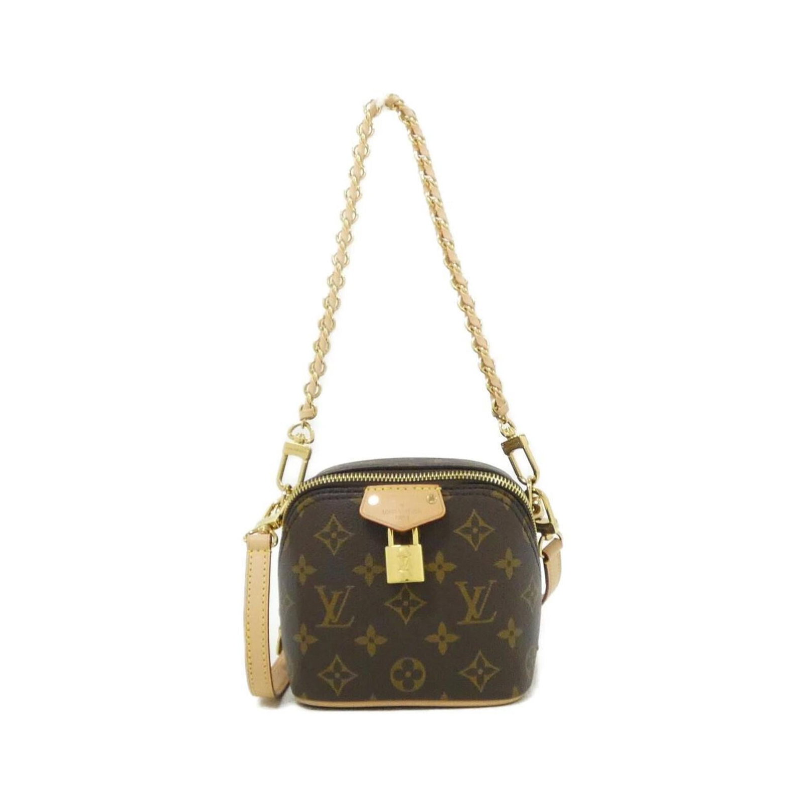 Canvas Coated Louis Vuitton Bag Shoulder: Canvas Coated Louis Vuitton Bag Shoulder Marron canvas coated shoulder bag from Louis Vuitton, featuring gold hardware and a compact 13cm x 14cm x 10cm size. This stylish bag is made from coated