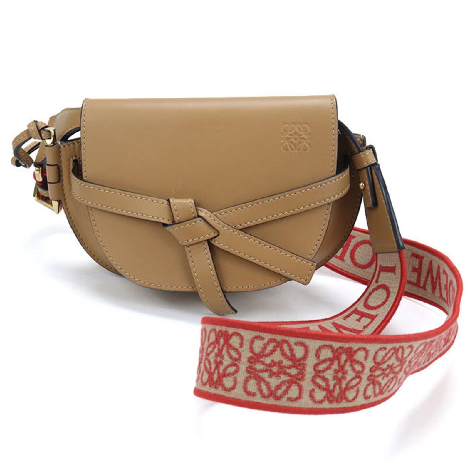 Shoulder Bag Leather: Shoulder Bag Leather Brown leather shoulder bag from Loewe, Spain, with gold hardware and dimensions 14cm x 20cm x 8cm. This bag features high-quality leather construction and classic design. Made in