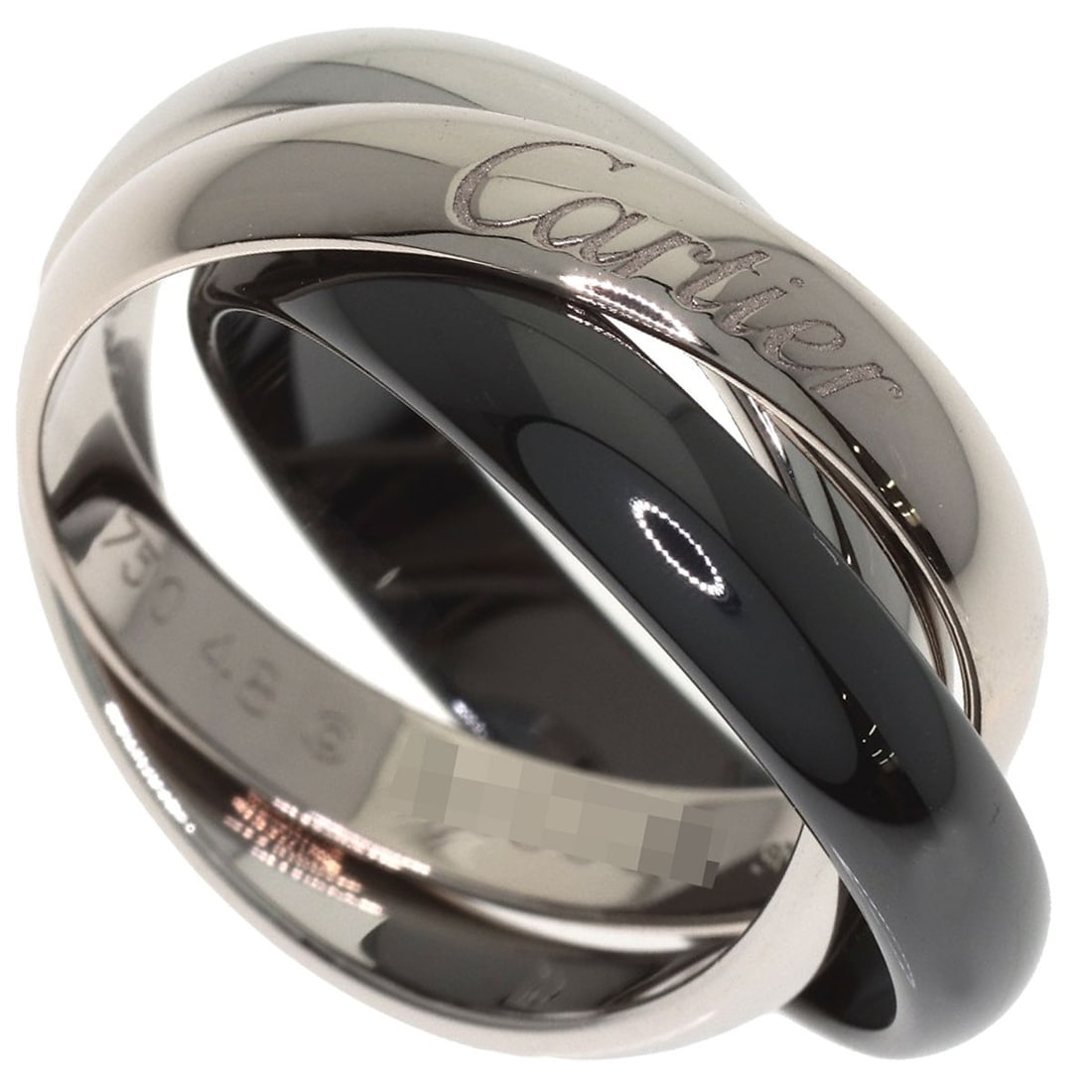 Cartier Trinity Black Ceramic K18 White Gold Pd950 Ring #48: Cartier Trinity Black Ceramic K18 White Gold Pd950 Ring #48 Cartier's Trinity collection is a masterclass in elegant design, and this black ceramic K18 white gold ring is a stunning example. Featuring