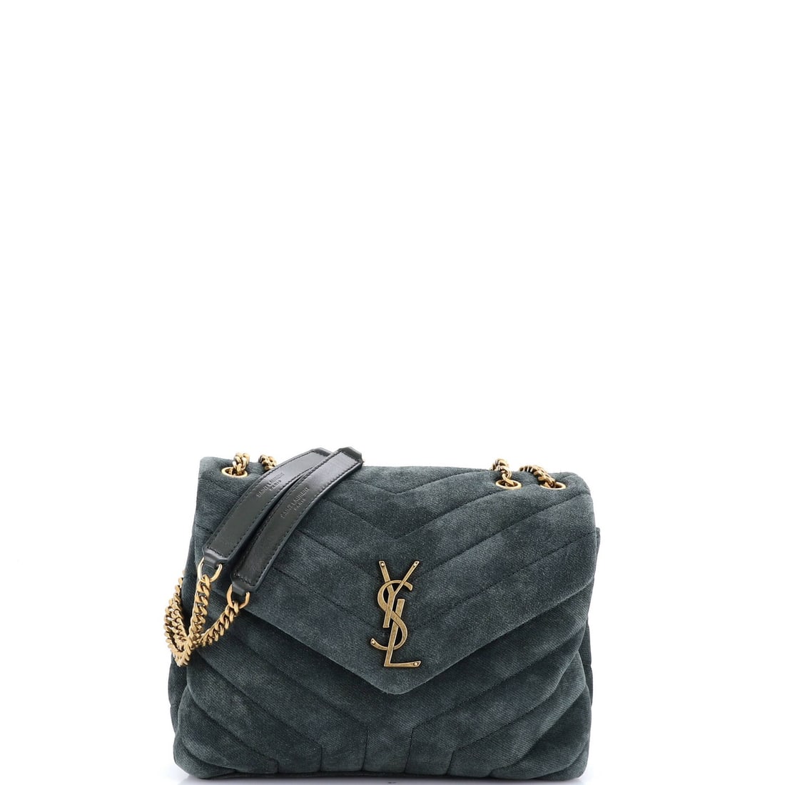 Matelasse Chevron Suede Small Loulou Shoulder Bag Saint Laurent: Matelasse Chevron Suede Small Loulou Shoulder Bag Saint Laurent Suede exterior with a striking green color, the Matelasse Chevron Loulou Shoulder Bag from Saint Laurent features a small size and a