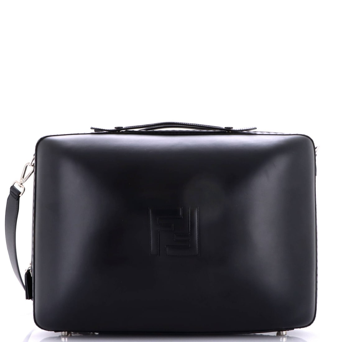 Zip Around Leather Bag Large Travel Fendi FF: Zip Around Leather Bag Large Travel Fendi FF Zip Around Leather Bag in Black from Fendi's FF Collection. This large travel bag features a sturdy leather exterior with a zip around closure and silver