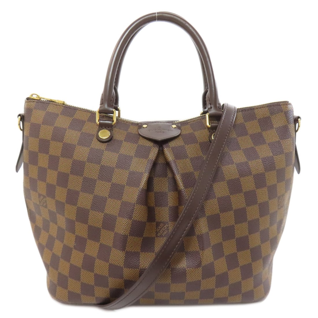 Siena Damier Canvas Mm Bag Tote Vuitton Louis: Siena Damier Canvas Mm Bag Tote Vuitton Louis Brown Damier canvas tote bag from LOUIS VUITTON, featuring the iconic Siena pattern. Made from high-quality Damier canvas, this bag boasts a classic