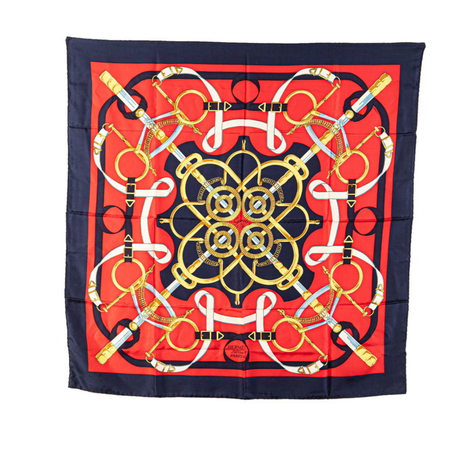 Silk Hermes Scarf: Silk Hermes Scarf Silk from Hermes, this scarf is a multi-color, navy piece with a 88cm x 87cm size. Made from high-quality silk, its unique design showcases the craftsmanship of the renowned French
