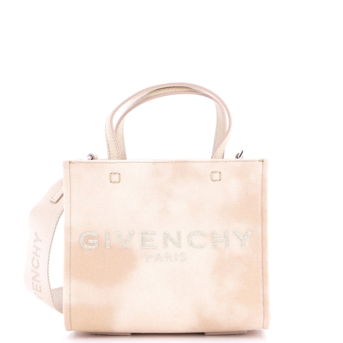 Givenchy Mini Canvas Tote: Givenchy Mini Canvas Tote Givenchy's iconic Mini Canvas Tote features a neutral exterior and spacious interior, making it a practical and stylish choice for everyday use. With its compact size and