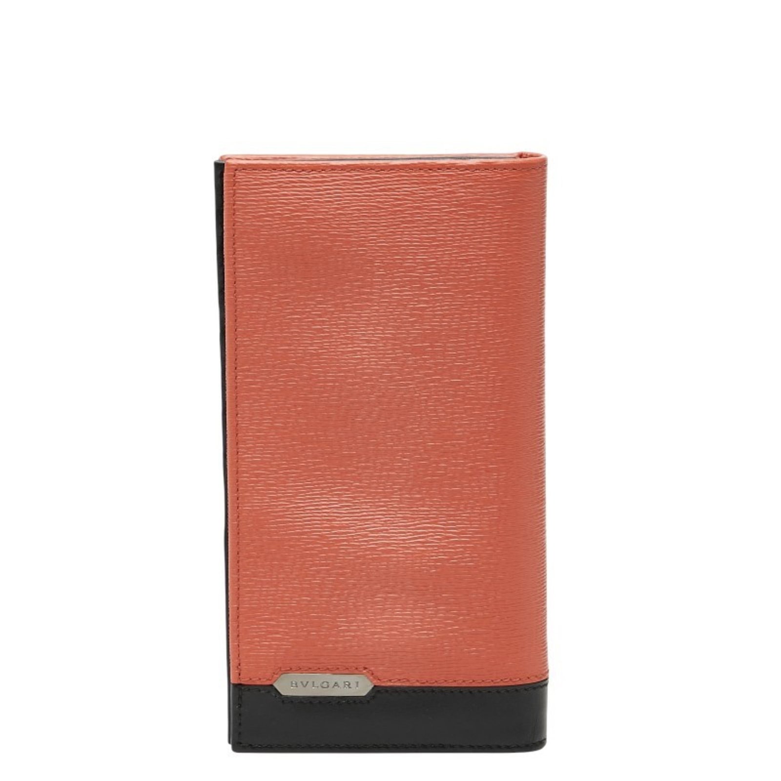 Bvlgari Long Wallet (Bi-Fold) Leather: Bvlgari Long Wallet (Bi-Fold) Leather The Bvlgari Long Wallet is a sleek, black bi-fold leather wallet with a subtle orange accent. Measuring 17.5cm x 9.5cm x 2cm, it offers a spacious interior with