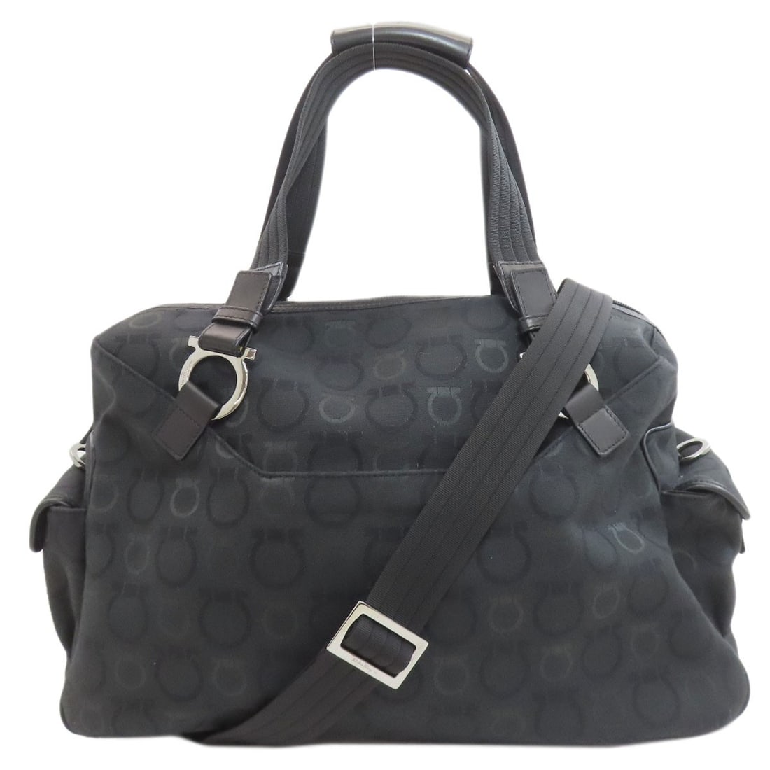 2Way Motif Canvas Boston Gancinihardware Salvatore Ferragamo Bag: 2Way Motif Canvas Boston Gancinihardware Salvatore Ferragamo Bag Boston bag with black canvas exterior, bearing a signature. This 2Way Motif Canvas Boston bag features a classic design with a black