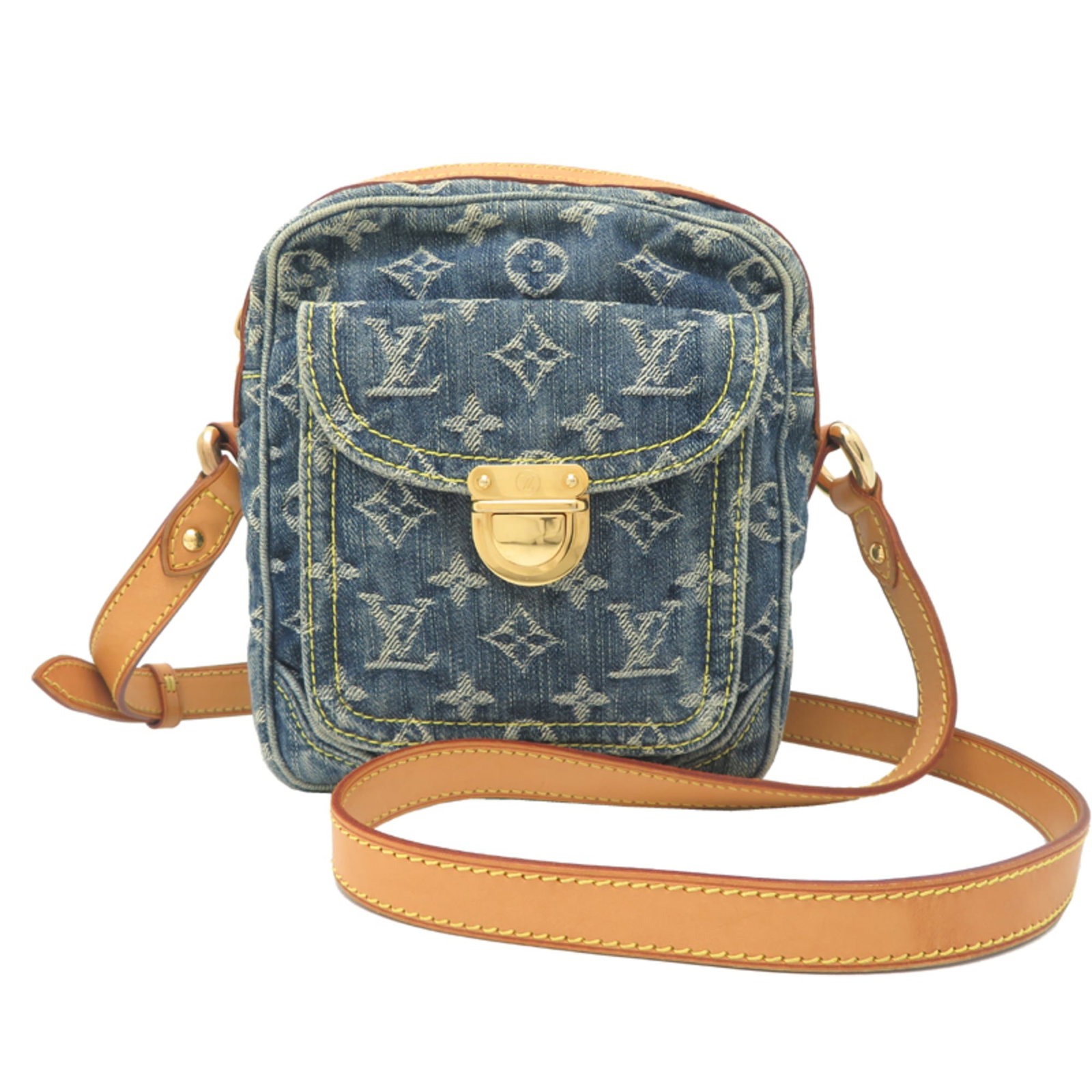 Vuitton Louis Denim Monogram Shoulder Bag: Vuitton Louis Denim Monogram Shoulder Bag The Louis Vuitton Louis Denim Monogram Shoulder Bag is a stylish and versatile accessory, featuring the iconic monogram denim design in a striking blue hue.
