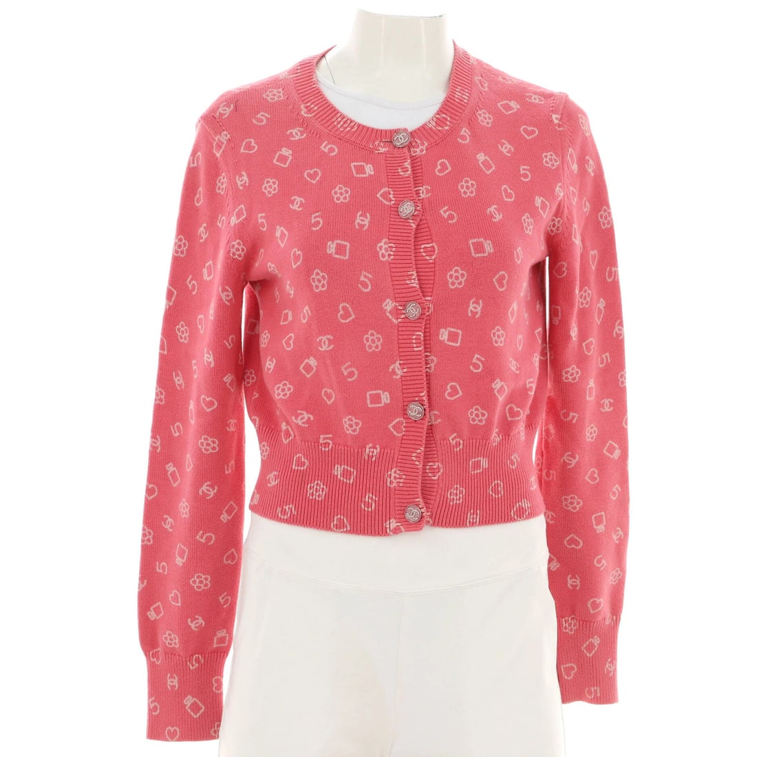 Cropped button up cardigan women's cotton blend.: Cropped button up cardigan women's cotton blend. Cropped button up cardigan in vibrant pink, featuring a classic design with a blend of cotton, polyester, elastane, and polyamide materials. The
