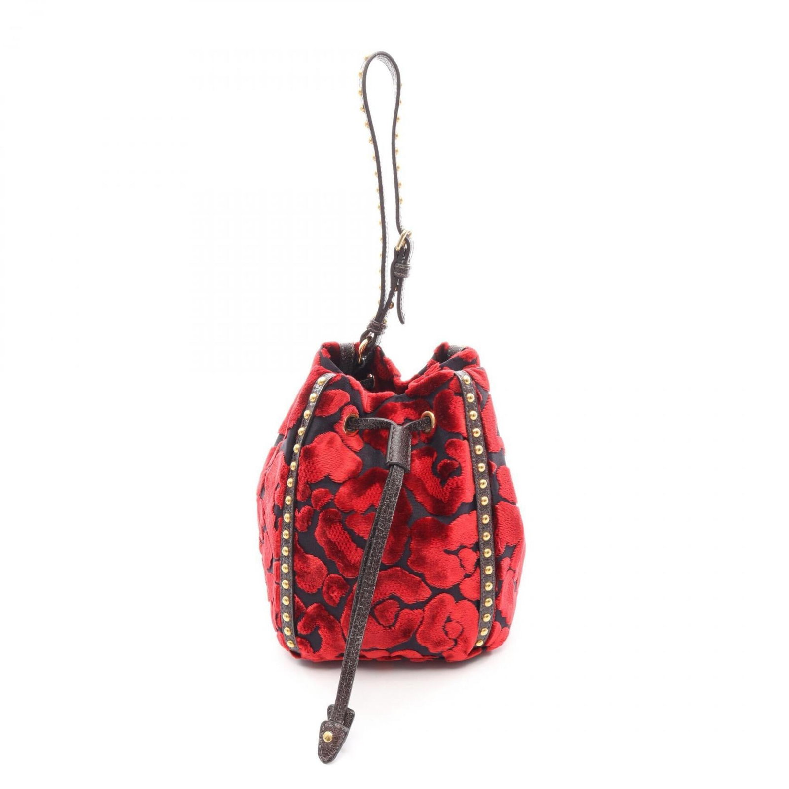 Handbag Fabric Leather Prada: Handbag Fabric Leather Prada Fabric leather Prada handbag, 12cm x 12cm x 13cm in size, features a striking black and red color combination. The bag's unique blend of fabric and leather materials adds