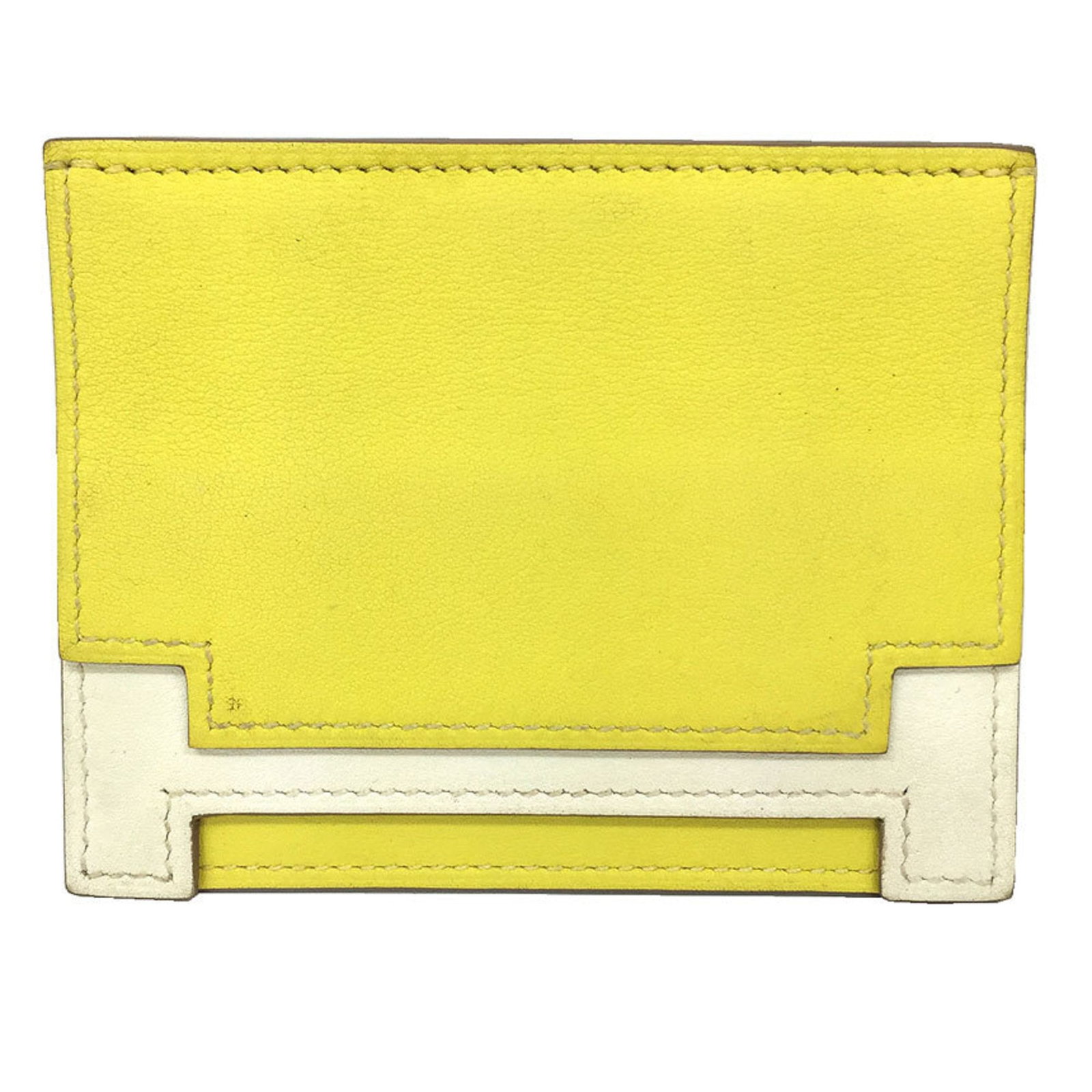 Swift Leather Card Case Hermes: Swift Leather Card Case Hermes Swift Leather Card Case by Hermes, a stylish accessory in lemon yellow and white, crafted from high-quality Swift leather. Measuring 8cm x 10cm x 1cm, this compact card 