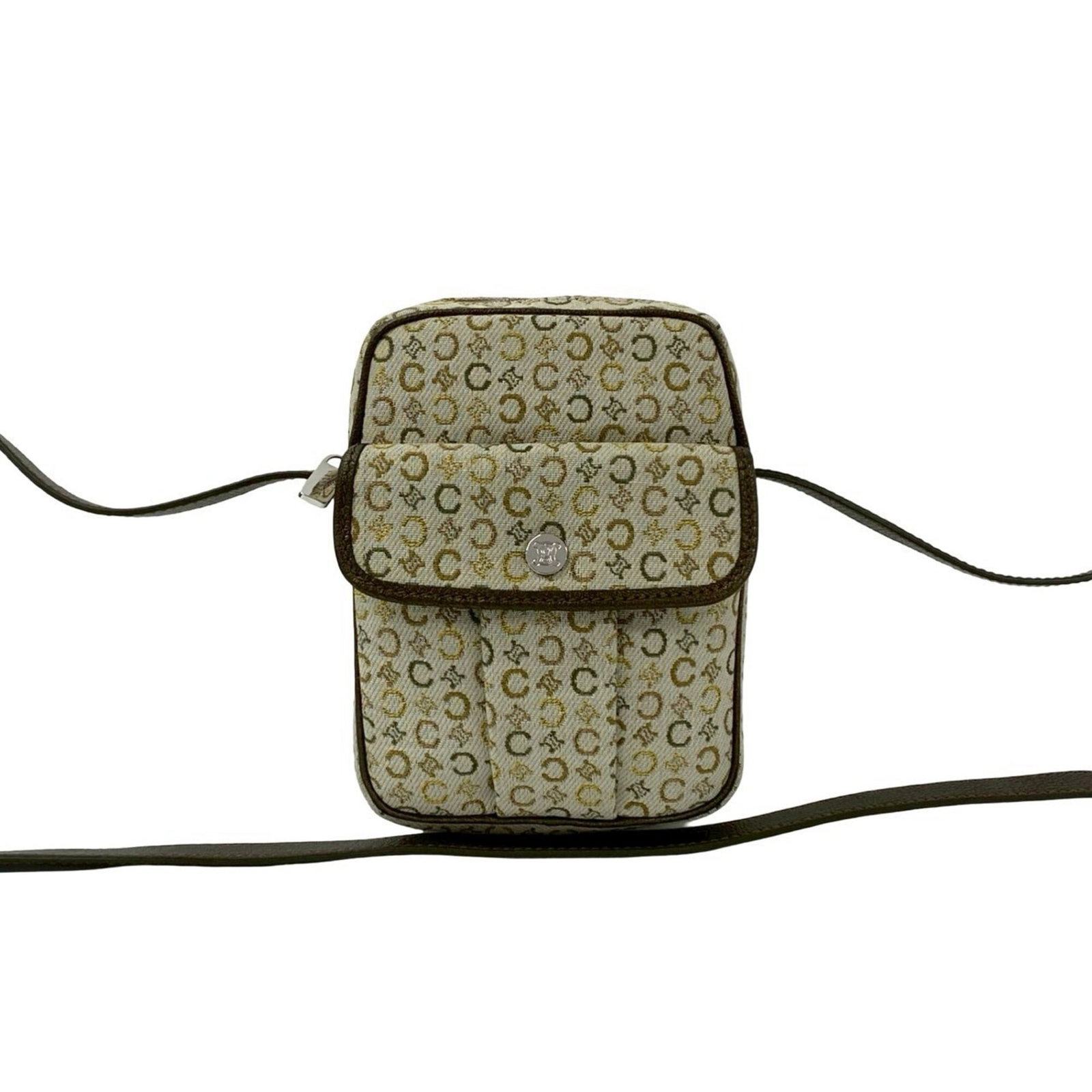 Canvas Leather Celine Pochette Bag: Canvas Leather Celine Pochette Bag Canvas Leather Celine Pochette Bag - A stylish and compact shoulder bag made from canvas and leather, available in various colors including brown, gold, khaki,