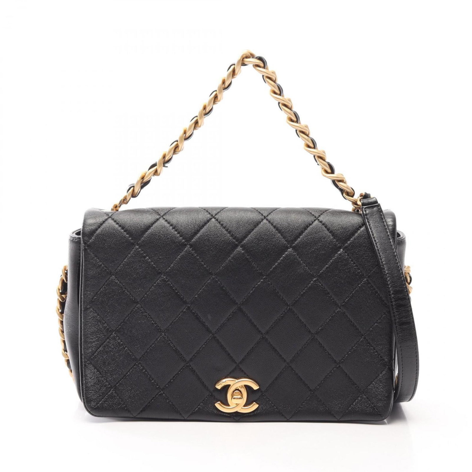 Shoulder Bag Leather Handbag Chanel: Shoulder Bag Leather Handbag Chanel Black leather shoulder bag with gold hardware, measuring 15cm x 24cm x 6cm, bearing a signature. This Chanel handbag is made from high-quality leather and features