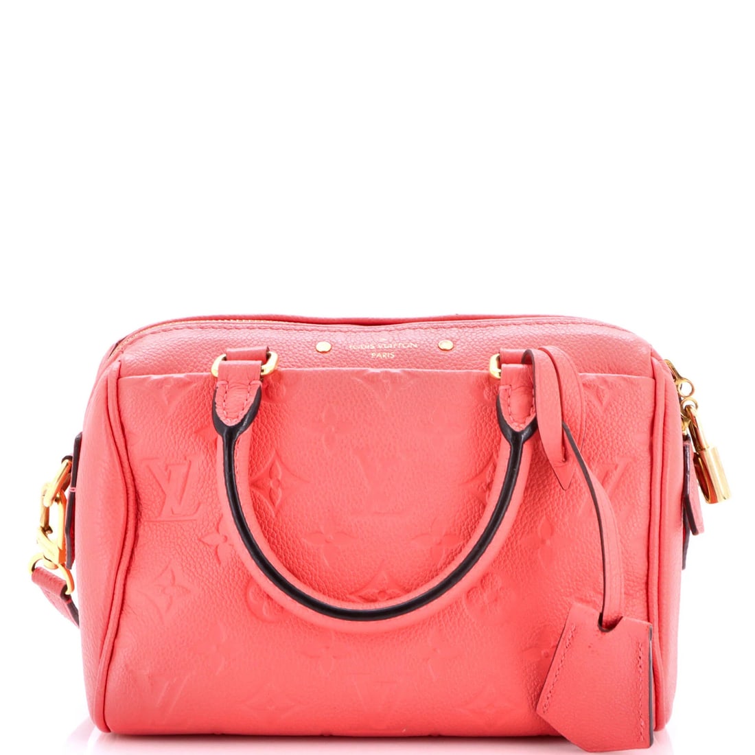 Monogram Empreinte Leather 20 Louis Vuitton Speedy Bandouliere NM Bag: Monogram Empreinte Leather 20 Louis Vuitton Speedy Bandouliere NM Bag Pink Monogram Empreinte Leather Louis Vuitton Speedy Bandouliere NM Bag features a unique exterior design with scuffs and edge