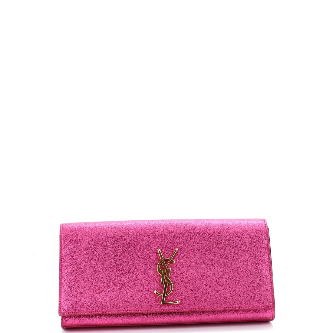 Laurent Saint Classic Clutch Monogram Long Calfskin Metallic: Laurent Saint Classic Clutch Monogram Long Calfskin Metallic Pink leather Saint Laurent Classic Monogram Clutch Monogram Long Calfskin Metallic features a long strap and suede interior. The exterior