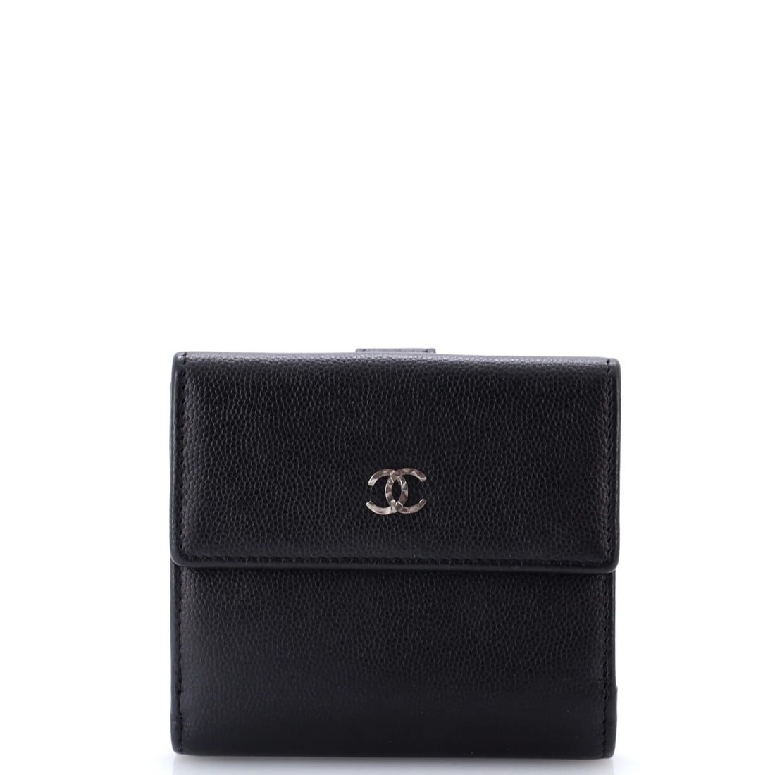 French Caviar Wallet Chanel: French Caviar Wallet Chanel Black Caviar Leather Chanel Wallet with Silver Hardware, featuring a classic design and elegant black interior, measures 4" x 4" x 1". Minor imperfections on the exterior