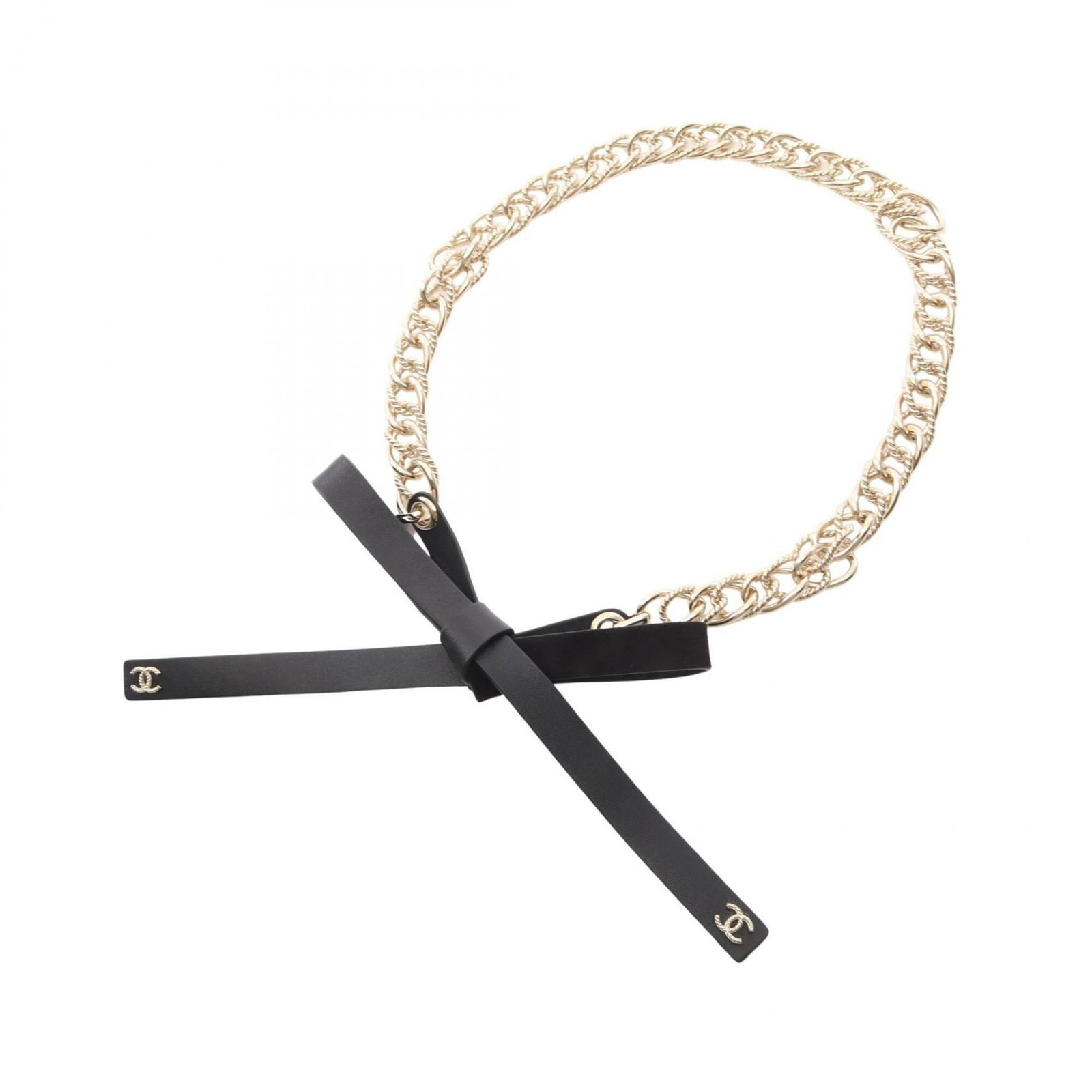 Chain Belt for Chanel: Chain Belt for Chanel Chain Belt for Chanel features a sleek black leather strap with a gold tone, measuring 143.5cm in length. The chain belt is made from high-quality leather and boasts a classic