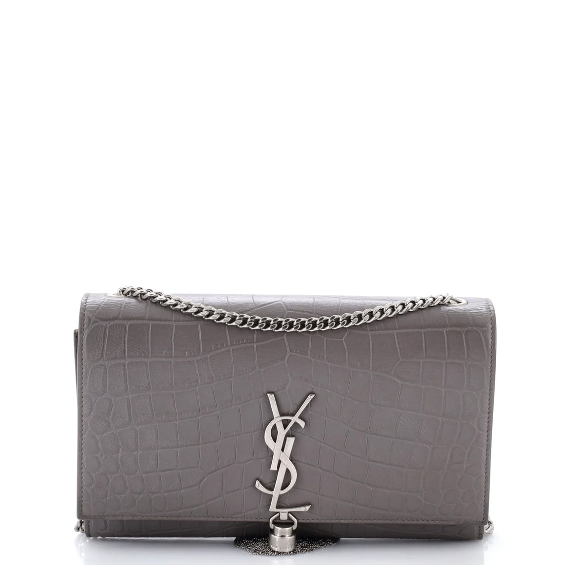 Crocodile Embossed Leather Saint Laurent Classic Tassel Bag Monogram Crossbody: Crocodile Embossed Leather Saint Laurent Classic Tassel Bag Monogram Crossbody Crocodile embossed leather adds a touch of luxury to this Saint Laurent Classic Tassel Crossbody Bag, featuring a medium