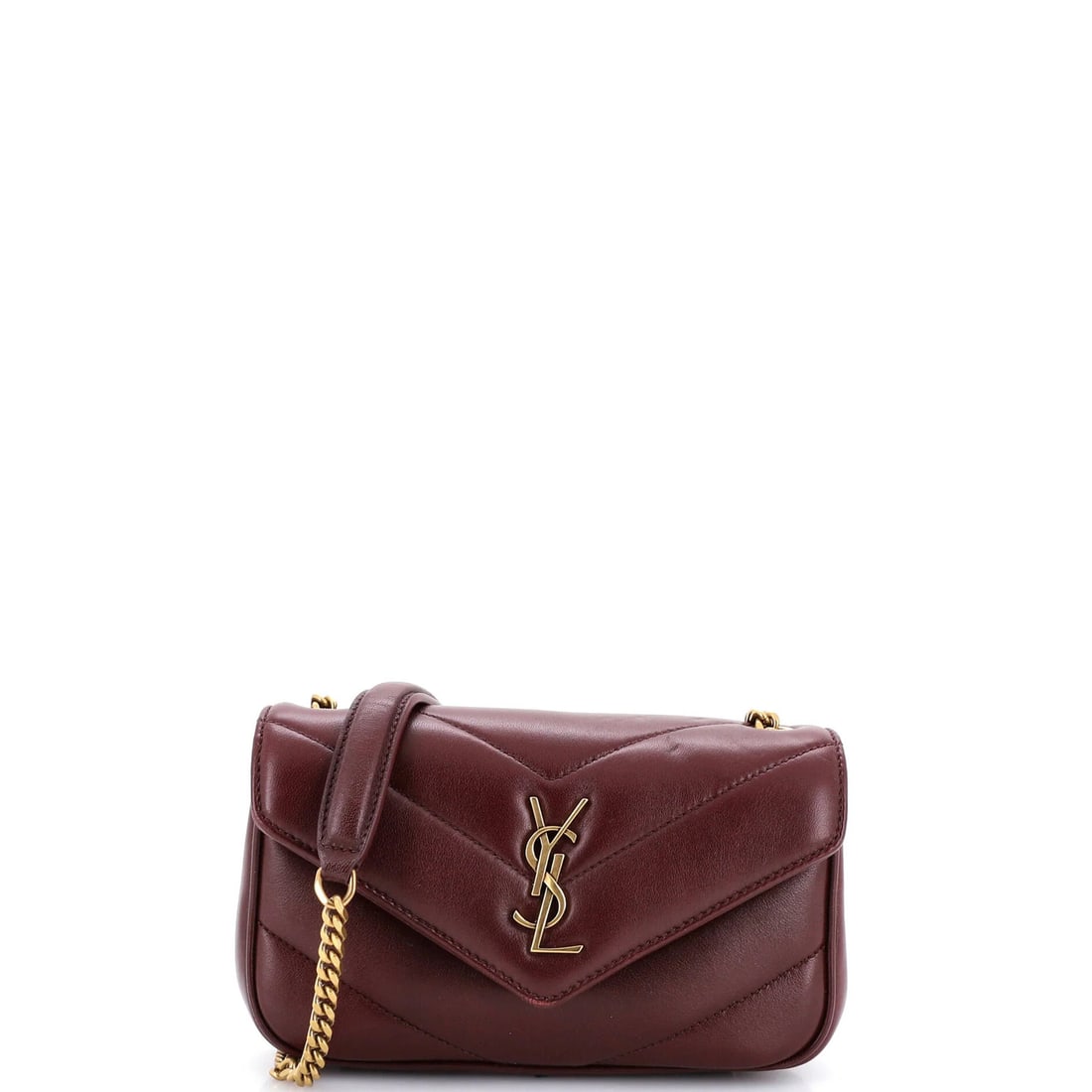Loulou Saint Matelasse Leather Chevron Mini NM Shoulder Bag: Loulou Saint Matelasse Leather Chevron Mini NM Shoulder Bag Red Loulou Saint Matelasse Leather Chevron Mini NM Shoulder Bag with scuffs, corner wear, and minor discoloration on exterior, and creases, 