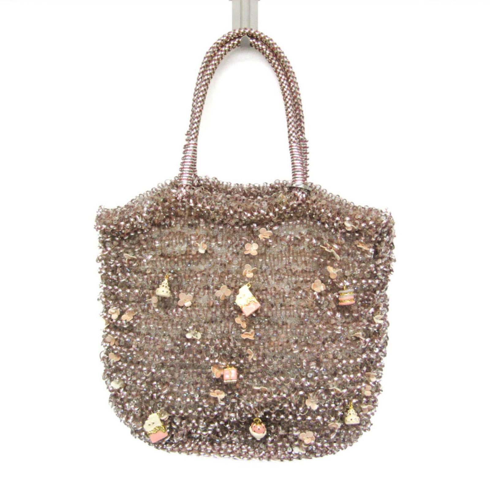 Anteprima Baguette Bag Handbag Wire: Anteprima Baguette Bag Handbag Wire Pink wire handbag with a baguette shape, 24cm x 24cm x 12cm in size, featuring a torn flower decoration. The bag has an open closure and a handle that is 33cm long