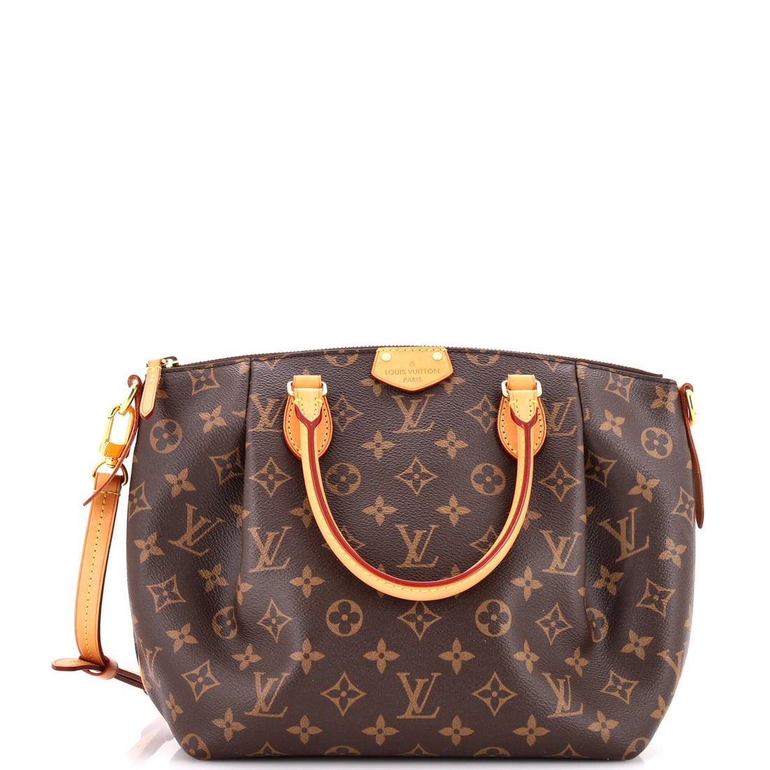 Handbag Monogram Canvas Louis Vuitton Turenne: Handbag Monogram Canvas Louis Vuitton Turenne Canvas Coated Louis Vuitton Turenne Handbag in Brown with Burgundy Interior and Gold Hardware, featuring the iconic Monogram Canvas design. This classic s