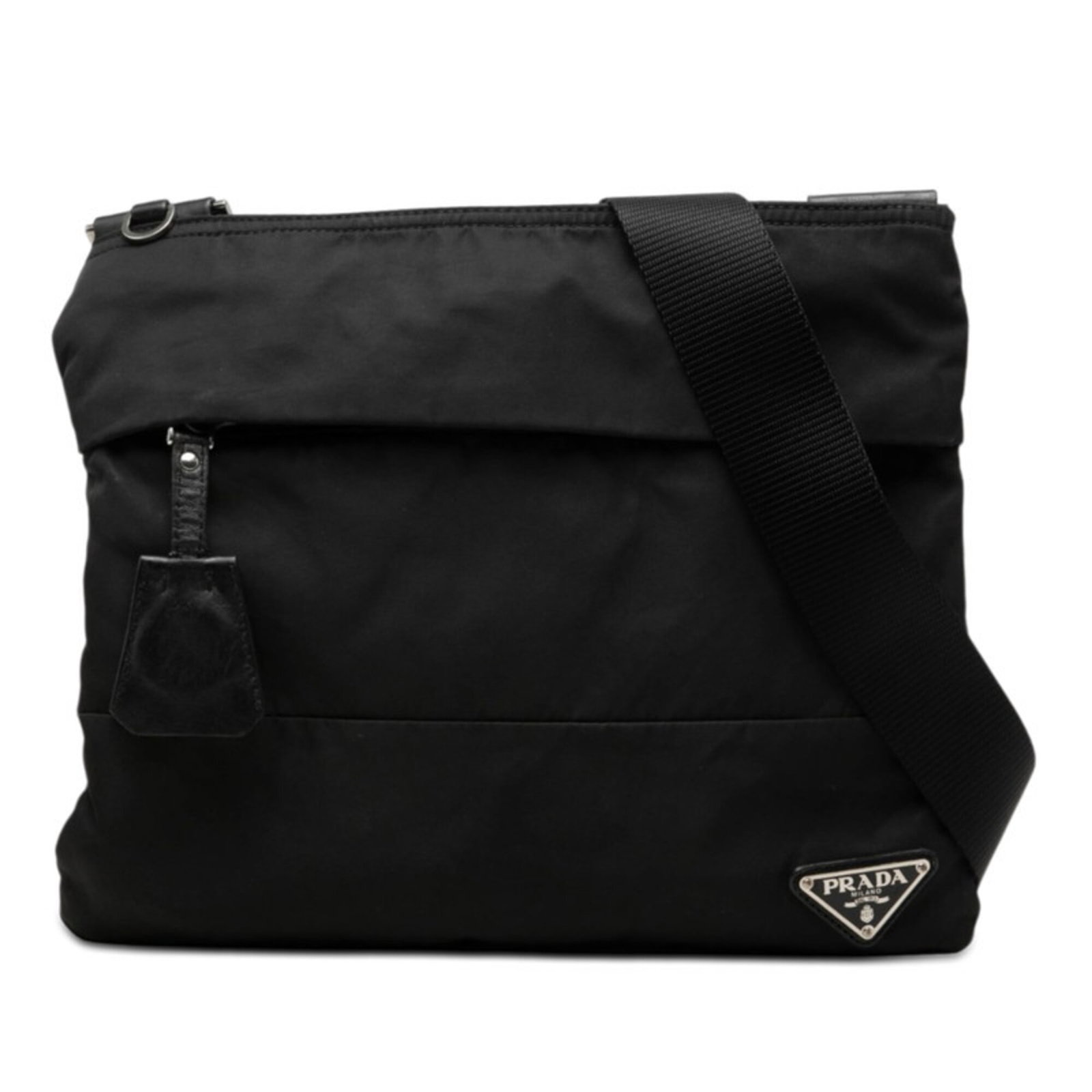 Shoulder Bag Nylon: Shoulder Bag Nylon The Prada Shoulder Bag Nylon is a sleek and modern accessory, boasting a durable nylon material and a classic black color. Measuring 25cm x 29cm x 1.5cm, it offers a spacious