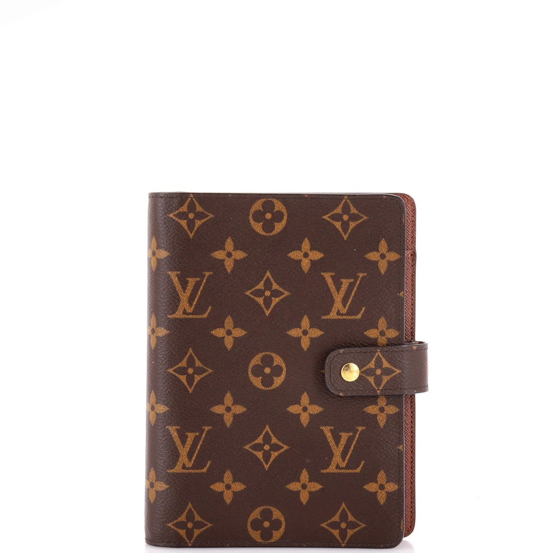 Monogram Canvas Ring Agenda Louis Vuitton Cover MM: Monogram Canvas Ring Agenda Louis Vuitton Cover MM Brown Monogram Canvas Ring Agenda Louis Vuitton Cover MM features a canvas-coated exterior with a gold-toned hardware and a brown leather interior. T