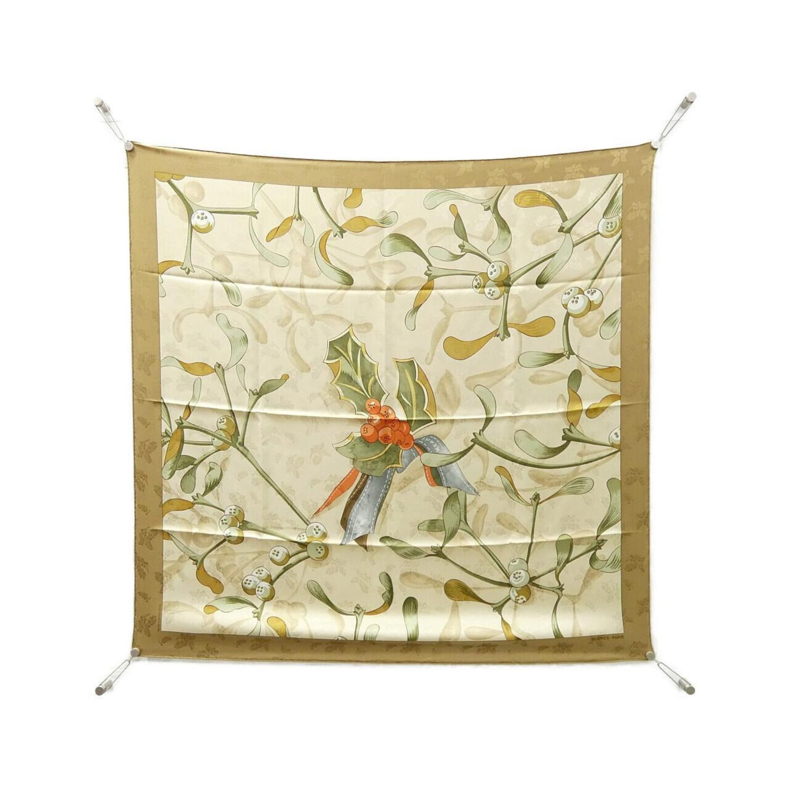 Silk Hermes Scarf: Silk Hermes Scarf Silk from the renowned French fashion house, this 90cm x 90cm beige silk scarf is a timeless piece of elegance. Made from high-quality silk, its classic design and neutral color make