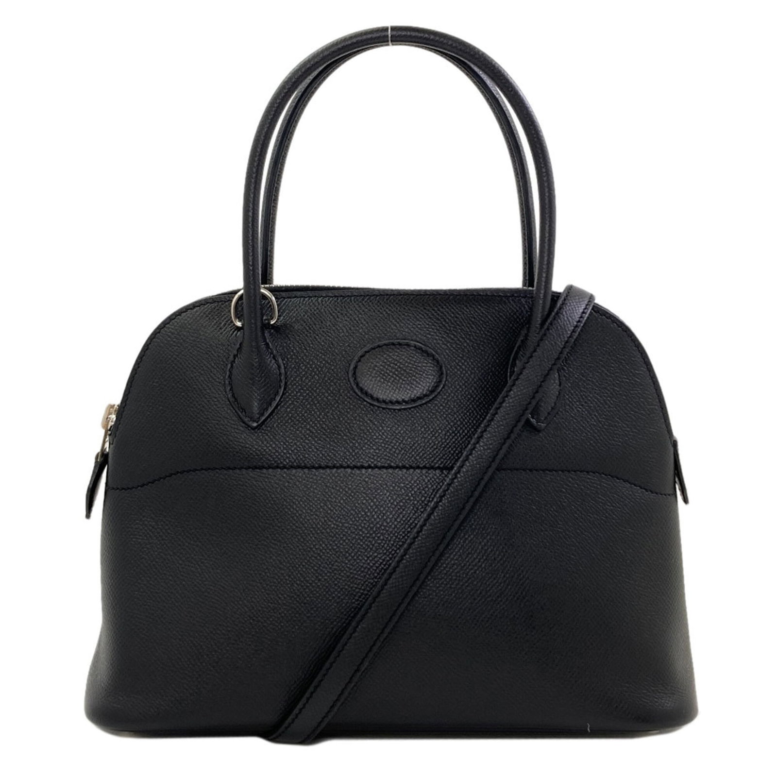 Handbag Epsom Leather by Hermes: Handbag Epsom Leather by Hermes Epsom leather handbag from Hermes, a classic black design with precise measurements of 18.5cm x 26.5cm x 10cm. This stylish bag features the signature material and craf
