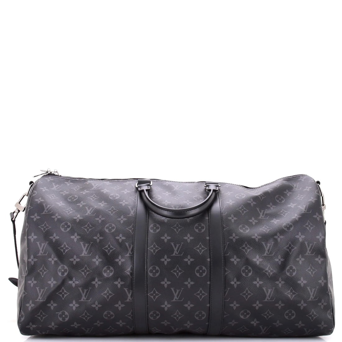 Bandouliere Keepall Eclipse 55 Monogram Vuitton Louis: Bandouliere Keepall Eclipse 55 Monogram Vuitton Louis Black Louis Vuitton Canvas Coated Keepall Eclipse 55 Monogram Bandouliere Bag with Extra Strap and Keys. This great condition bag features a