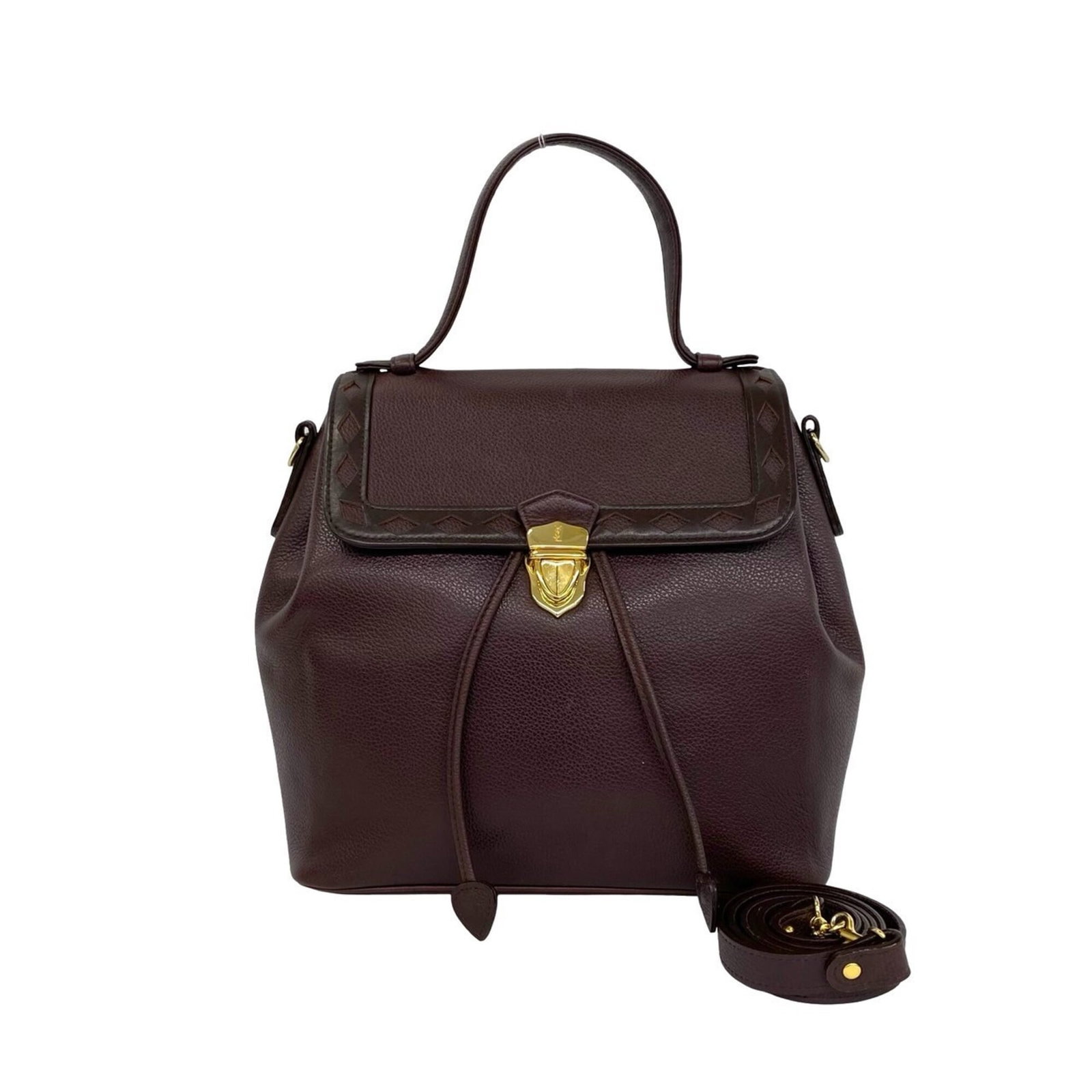 Leather Yves Saint Laurent Handbag Shoulder Bag: Leather Yves Saint Laurent Handbag Shoulder Bag This luxurious leather shoulder bag from Yves Saint Laurent boasts a rich brown color and sleek design, measuring 23.5cm x 24cm x 13.5cm. Crafted from