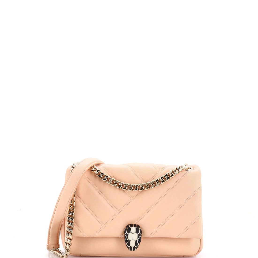 Bvlgari Serpenti Leather Quilted Bag Small Cabochon Diagonal Shoulder: Bvlgari Serpenti Leather Quilted Bag Small Cabochon Diagonal Shoulder Small Bvlgari Serpenti Leather Quilted Bag with Cabochon Diagonal Shoulder in Neutral Exterior, Purple Leather Interior, and Gold 