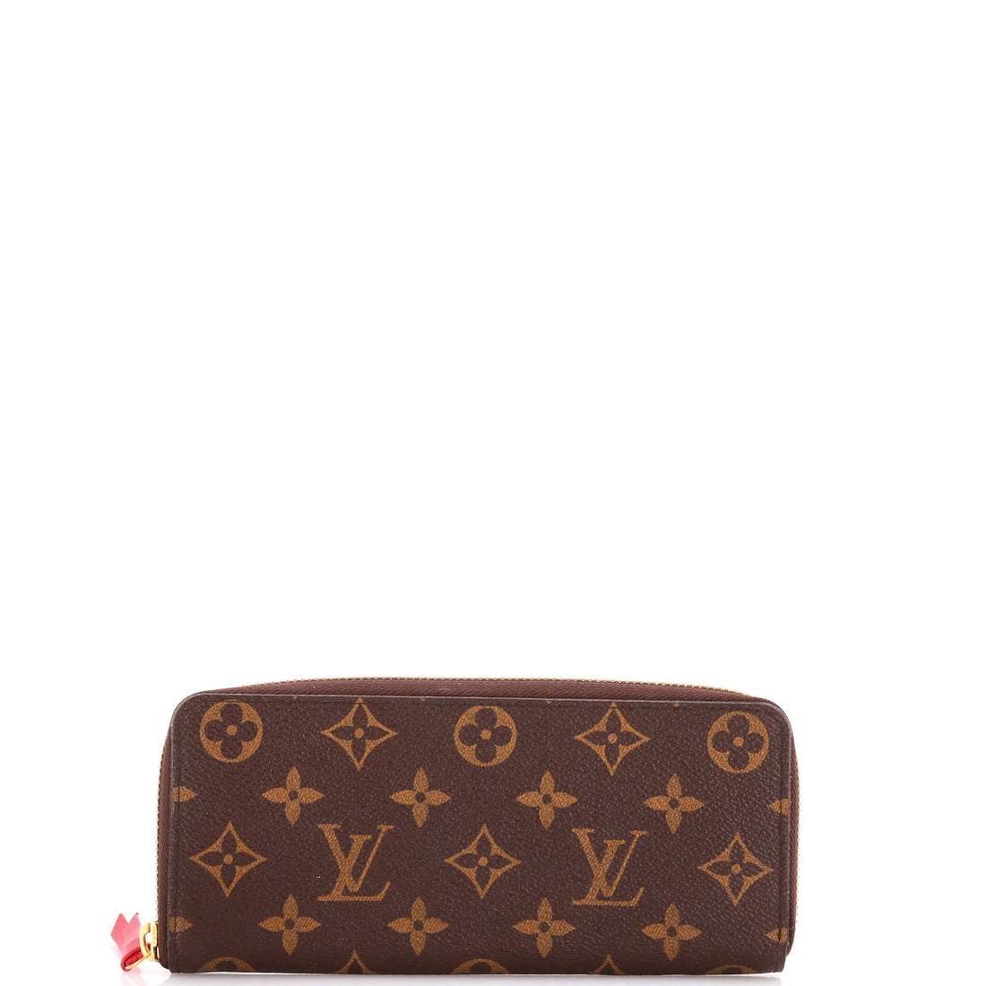 Monogram canvas wallet by Louis Vuitton: Monogram canvas wallet by Louis Vuitton Brown Monogram Canvas Wallet by Louis Vuitton. This Clemence Wallet features a classic monogram canvas exterior with a brown color, complemented by a pink leath