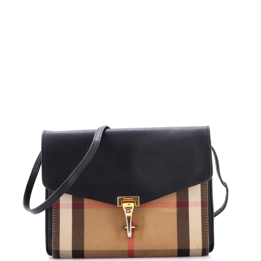 Macken Crossbody Bag Leather Small House Check Canvas Burberry: Macken Crossbody Bag Leather Small House Check Canvas Burberry Small Brown Leather Burberry Macken Crossbody Bag with Gold Hardware. This crossbody bag features a brown leather exterior with heavy scu