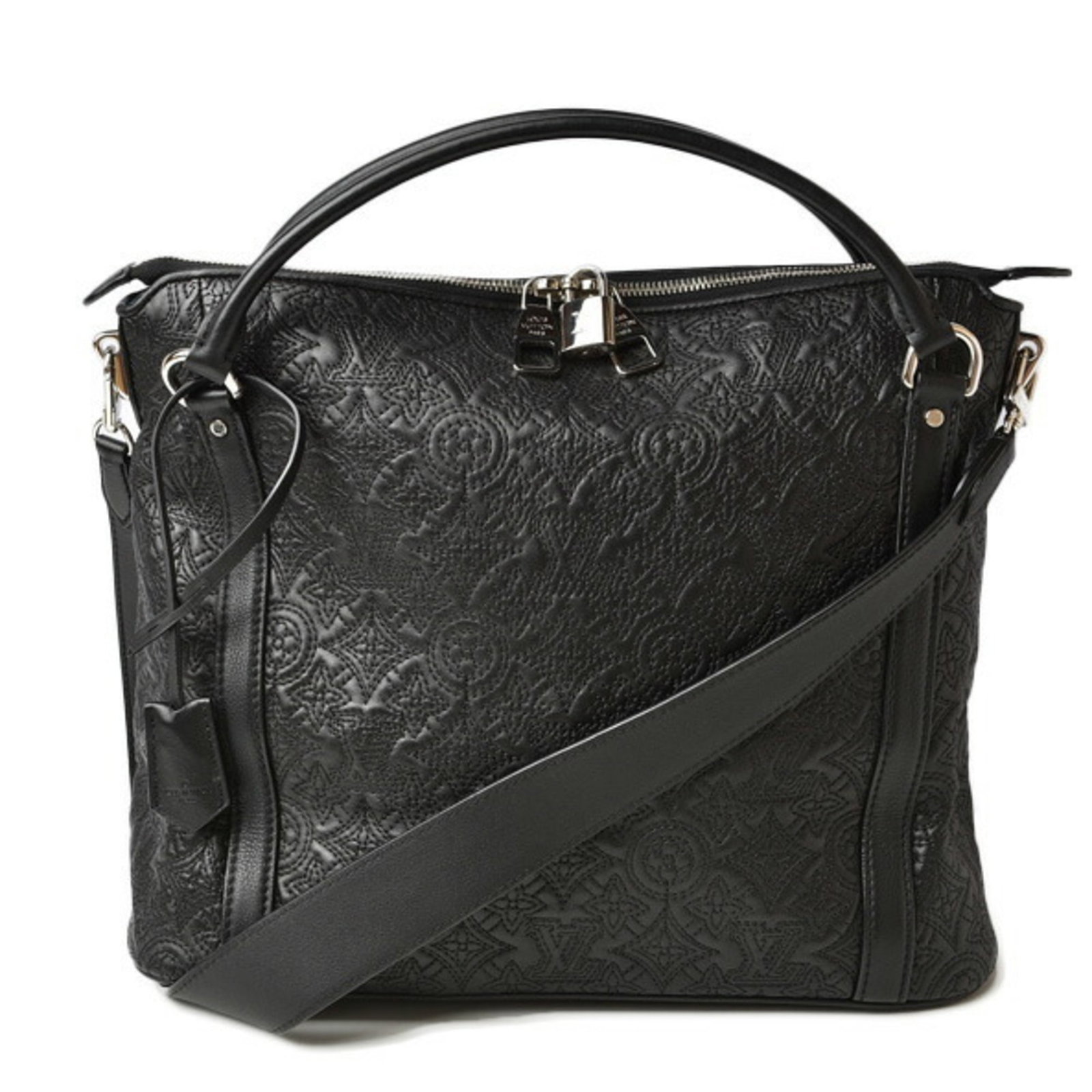 Shoulder Bag Handbag Leather Louis Vuitton: Shoulder Bag Handbag Leather Louis Vuitton Black Leather Louis Vuitton Monogram Antheia Shoulder Bag with Silver Zipper Closure, featuring a classic design with a 34cm handle and 85cm shoulder strap, 