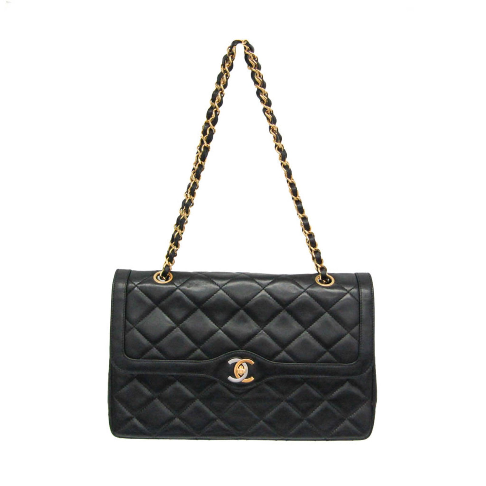 Shoulder Bag Leather Chanel: Shoulder Bag Leather Chanel The Chanel Matelasse Paris Limited Edition Double Flap Chain Shoulder Bag is a stunning black leather design featuring a gold and silver chain closure and a spacious interi