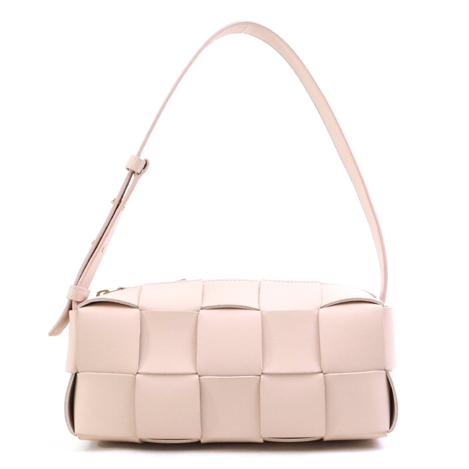 Veneta Leather Handbag: Veneta Leather Handbag Bottega Veneta Country of Origin: Italy, this light pink leather handbag boasts a unique design with a signature. Made from high-quality leather, the bag's dimensions are 9cm x