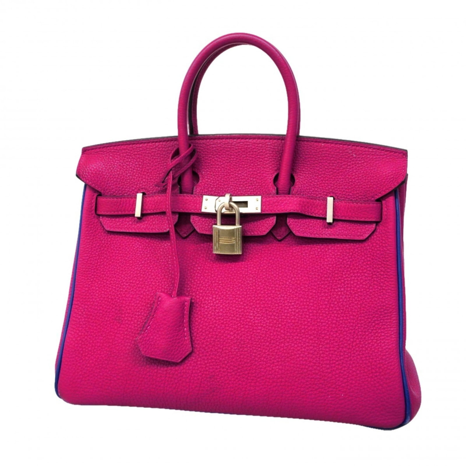 Hermes Handbag Togo Leather: Hermes Handbag Togo Leather Togo leather craftsmanship shines in this stunning blue royal and rose purple Herm?s handbag, featuring intricate silver hardware. Measuring 21cm x 26cm x 14cm, this 8.26''