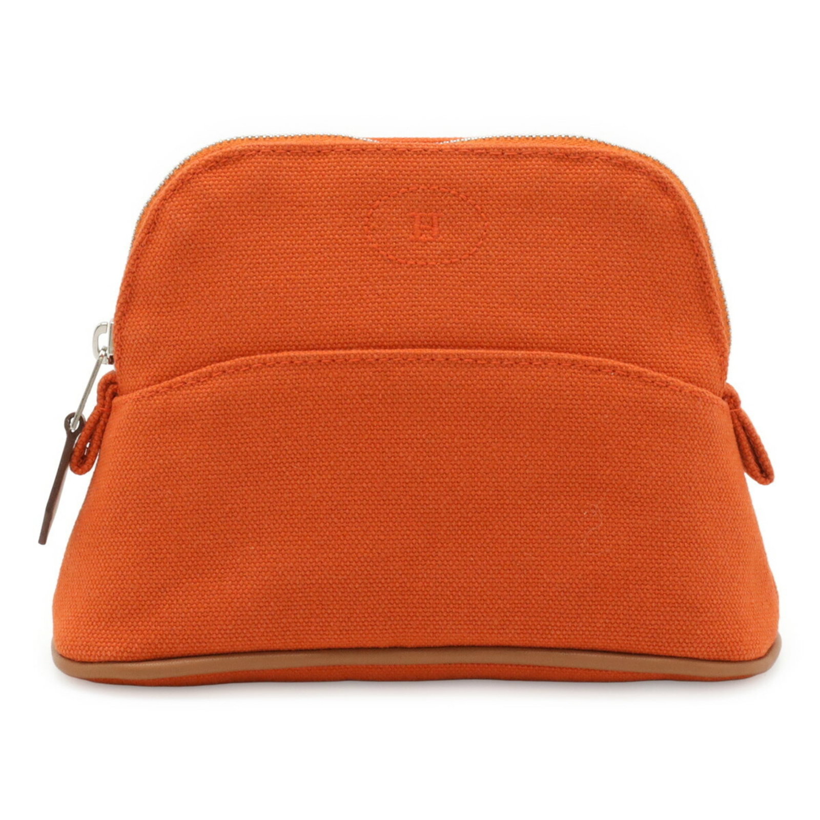 Cotton canvas leather handbag by Hermes: Cotton canvas leather handbag by Hermes Cotton canvas and leather come together in this unique handbag design, featuring a natural color and subtle orange accents. Made from durable materials, it