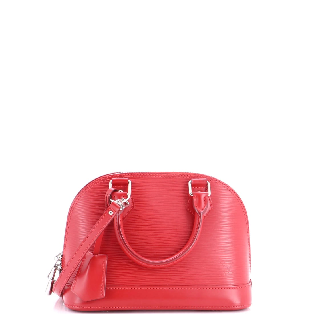 Vuitton Alma Handbag Epi Leather BB: Vuitton Alma Handbag Epi Leather BB Red Louis Vuitton Alma Handbag Epi Leather BB features a bold exterior color and premium Epi leather construction. Measuring 7" tall and 9.5" wide, this stylish