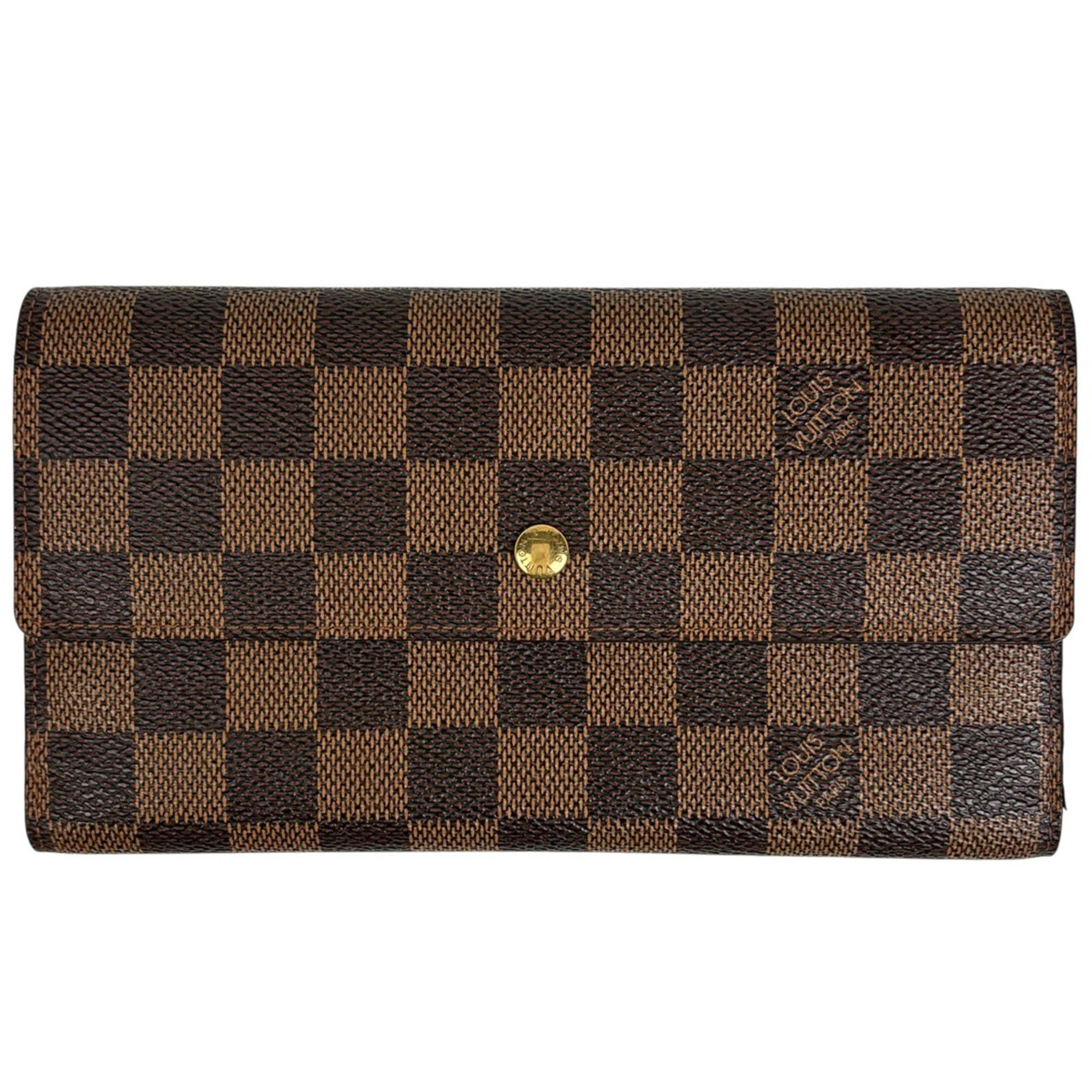 Vuitton Wallet Long Louis Tri-Fold: Vuitton Wallet Long Louis Tri-Fold The Louis Vuitton Wallet Long Tri-Fold in Brown Damier Canvas is a classic, stylish accessory. Measuring 10cm x 19cm x 3cm, this tri-fold wallet features the iconic 