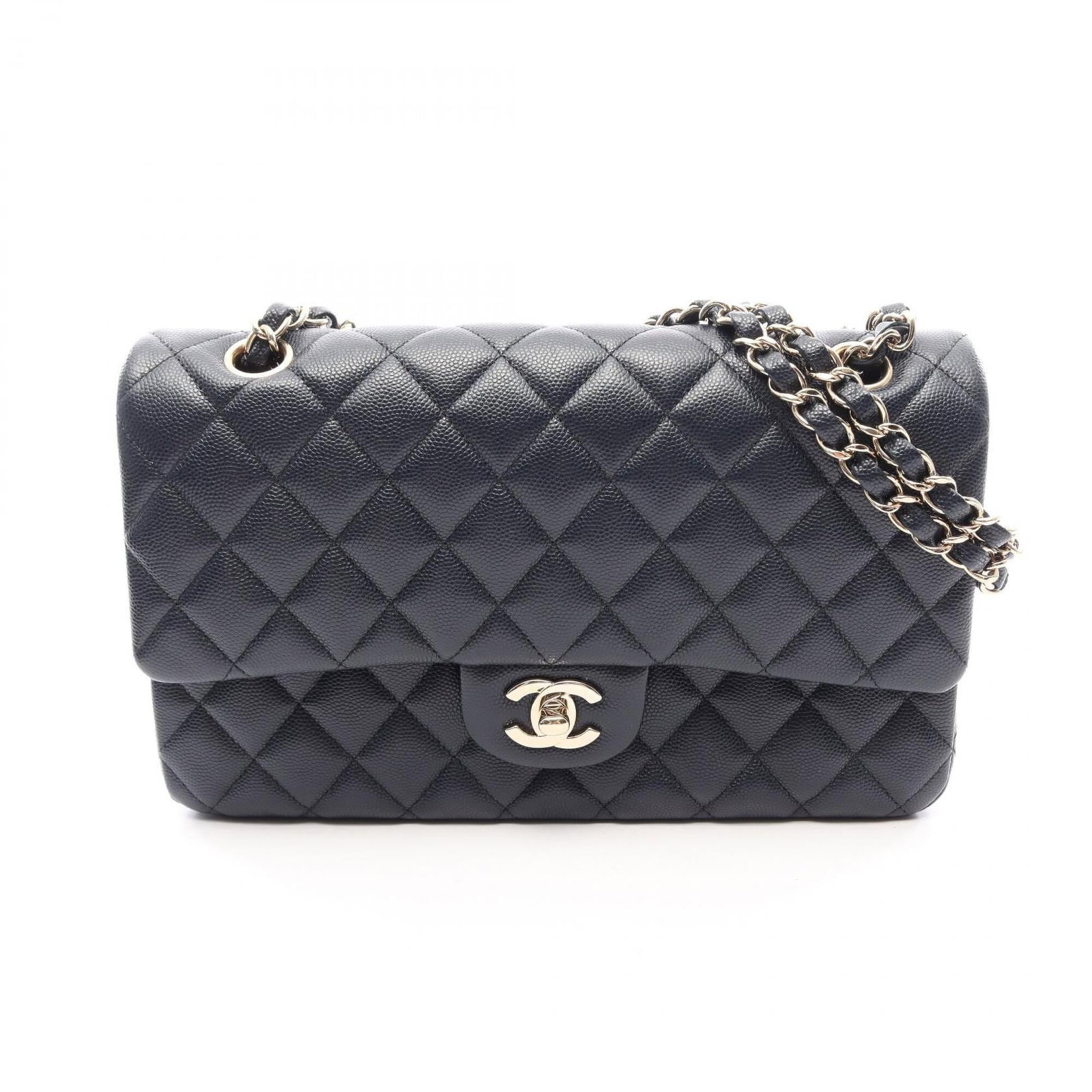 Calfskin Grained Shoulder Bag Handbag: Calfskin Grained Shoulder Bag Handbag Grained calfskin provides a luxurious feel to this navy shoulder bag, with a classic design that exudes timeless elegance. Measuring 16cm x 25cm x 6.5cm, it