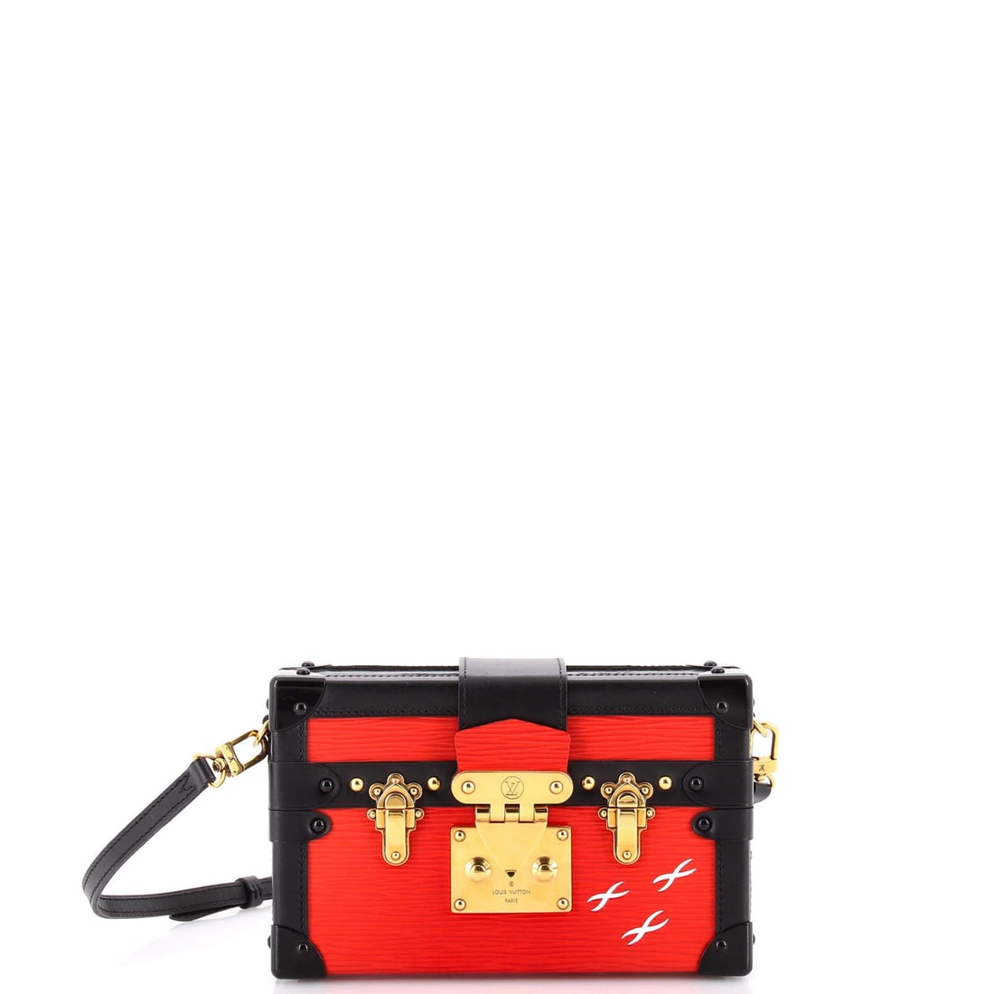 Handbag Epi Leather Louis Vuitton Petite: Handbag Epi Leather Louis Vuitton Petite The Louis Vuitton Petite Malle Handbag Epi Leather is a stylish and compact clutch featuring a vibrant red exterior made from high-quality leather. With a neut