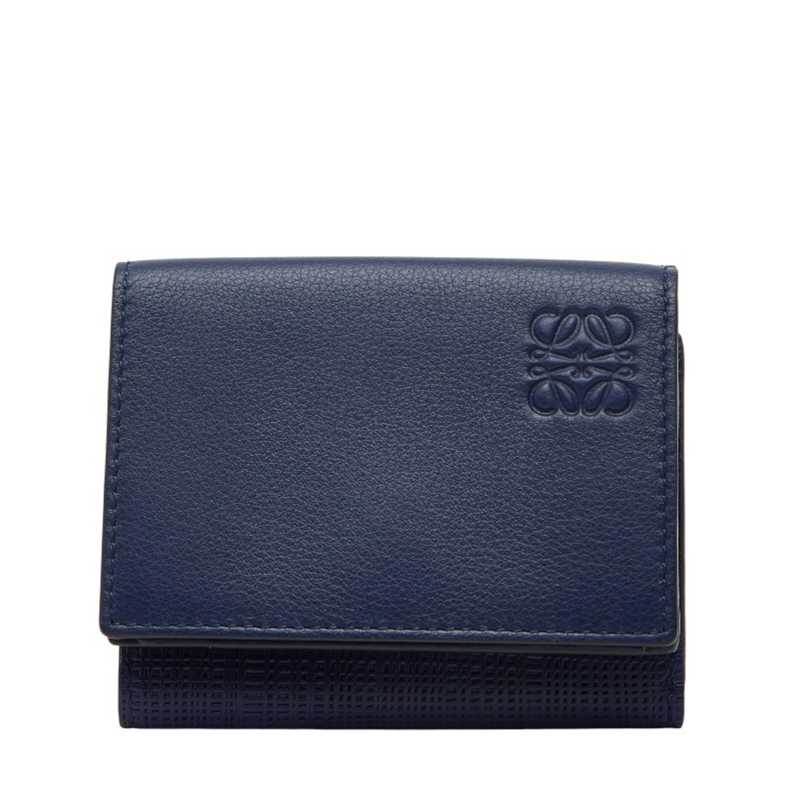 Loewe Wallet (Tri-Fold) Leather: Loewe Wallet (Tri-Fold) Leather Tri-fold leather wallet from Loewe, featuring a classic design with a blue color. This wallet comes with a box and dust bag for added protection. A stylish accessory