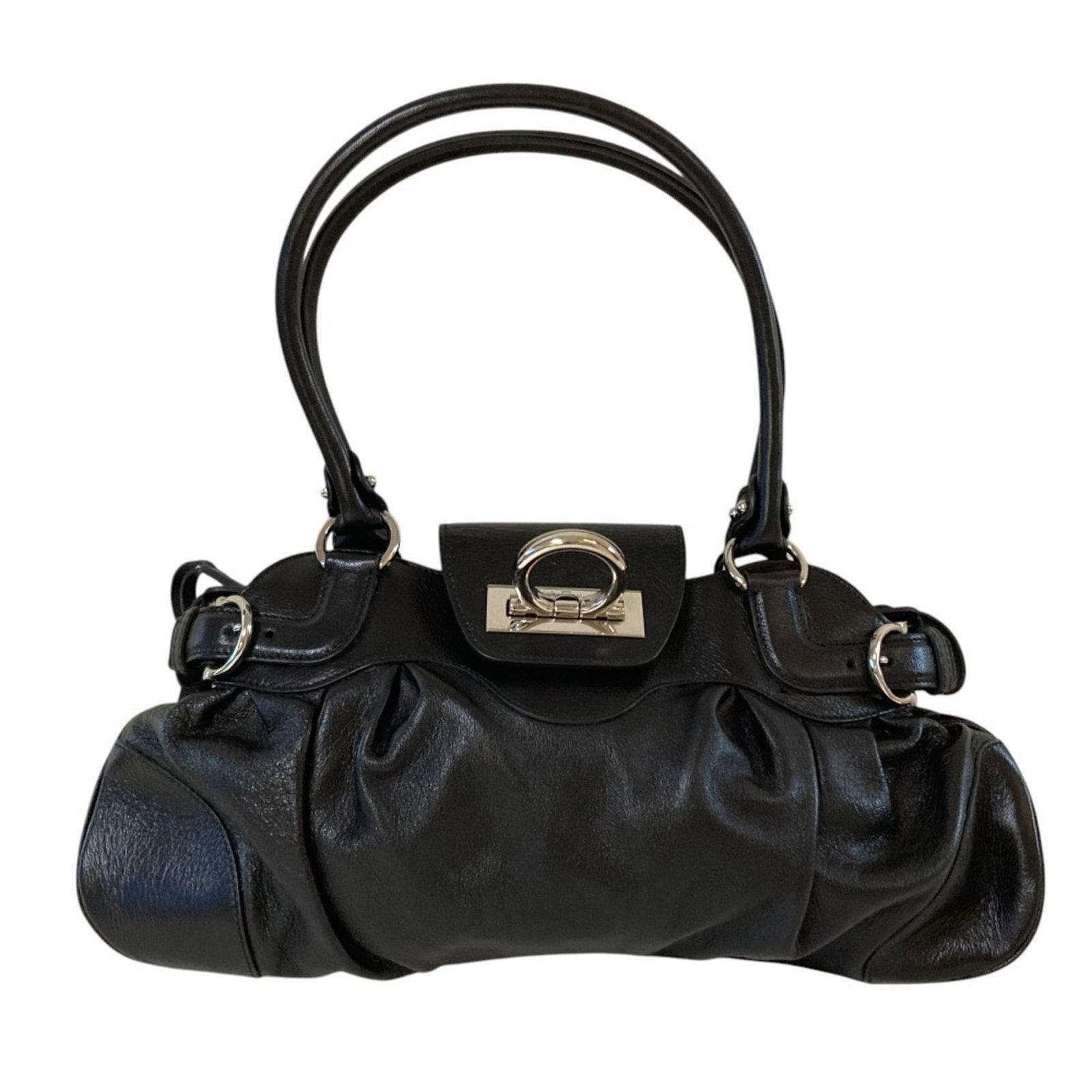Salvatore Ferragamo Handbag Leather: Salvatore Ferragamo Handbag Leather The Salvatore Ferragamo au-21 handbag is a sleek and sophisticated black leather design, measuring 21cm x 36cm x 13cm. This stylish accessory features the iconic