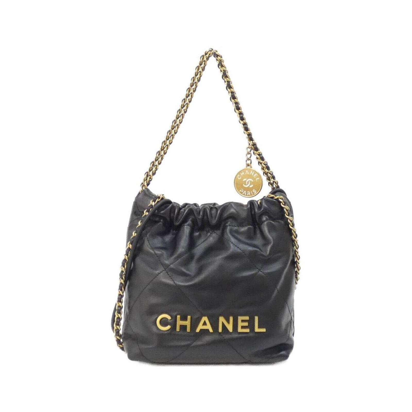 Handbag Leather from Chanel: Handbag Leather from Chanel Calfskin leather construction from renowned luxury brand Chanel. This black handbag measures 19cm x 18cm x 6cm and features a sleek, compact design. Item Specifics: Brand: