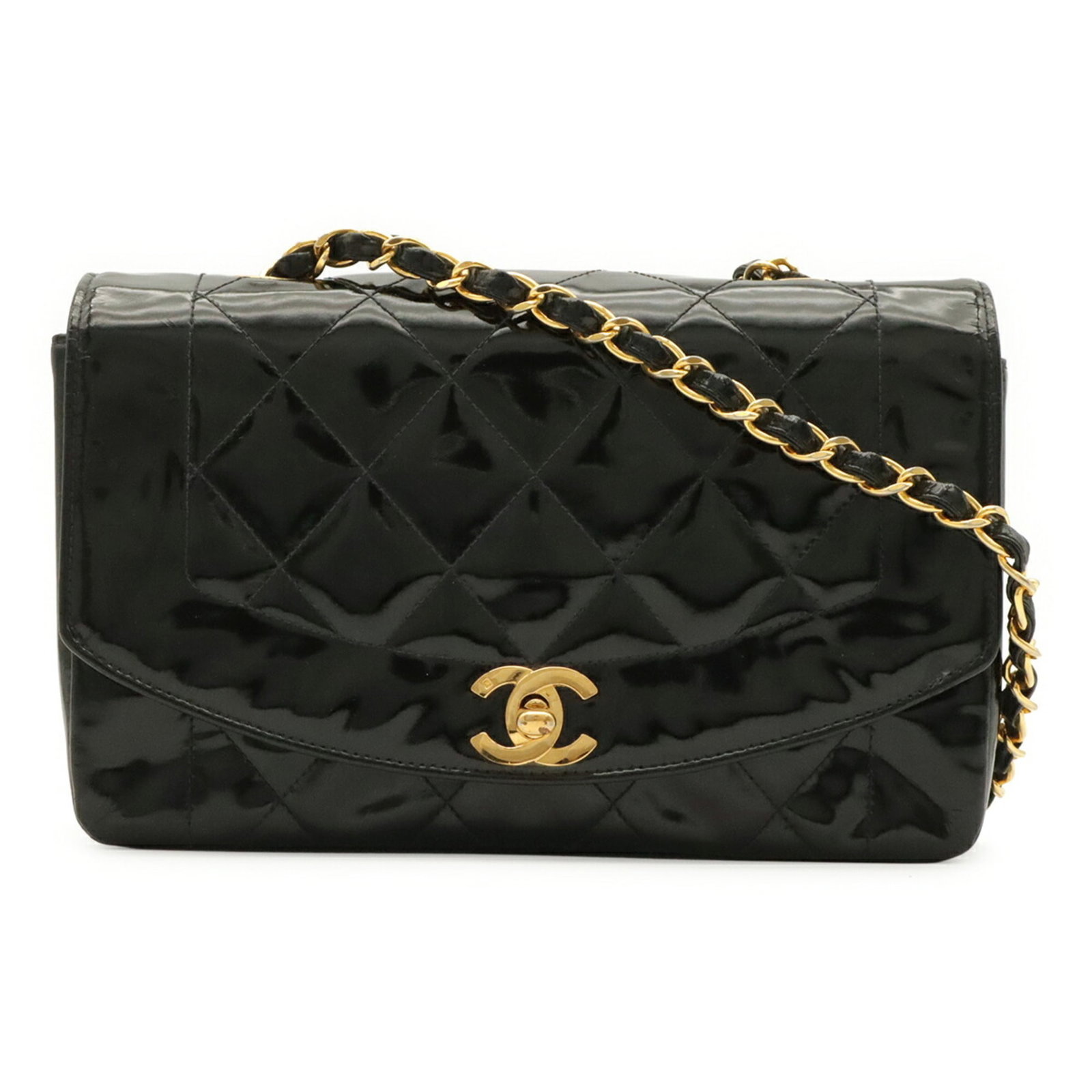 Shoulder Bag Leather Chanel: Shoulder Bag Leather Chanel Black leather shoulder bag from the Chanel Matelasse line, featuring enamel leather and lambskin details. The bag measures 13cm x 22cm x 7cm and weighs 410g, with a 105cm