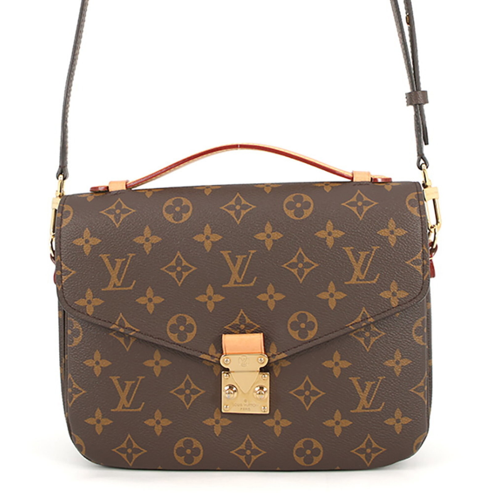 Handbag Pochette Monogram Louis Vuitton: Handbag Pochette Monogram Louis Vuitton The Monogram Louis Vuitton Pochette is a stylish and compact handbag featuring the iconic monogram pattern in rich brown. With a gold-tone hardware accent and