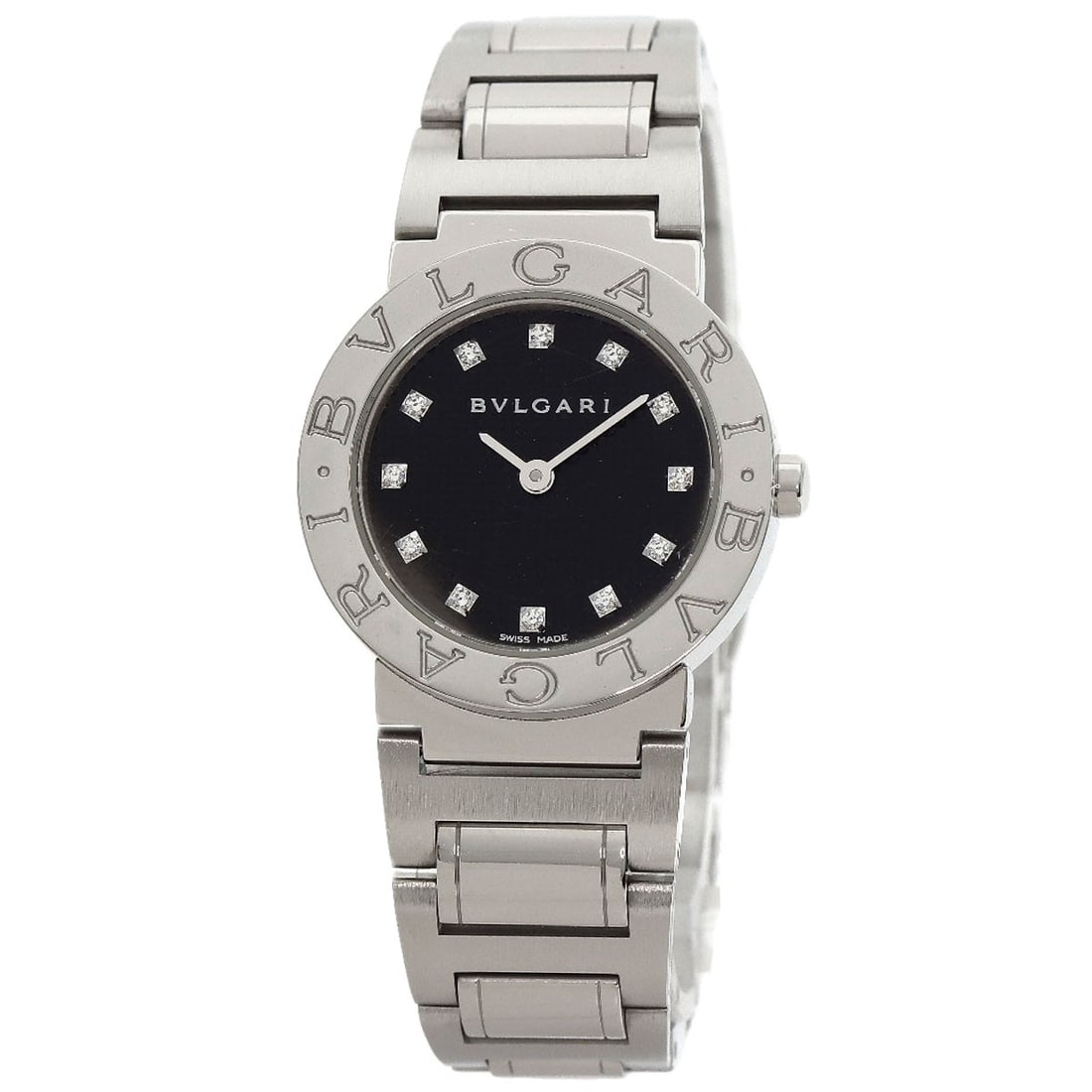 Bvlgari Diamond Watches Bb26Bss/ Stainless 12P: Bvlgari Diamond Watches Bb26Bss/ Stainless 12P Stainless steel case with a silver bezel and silver exterior, this Bvlgari watch features a black dial and an analog display. The quartz movement