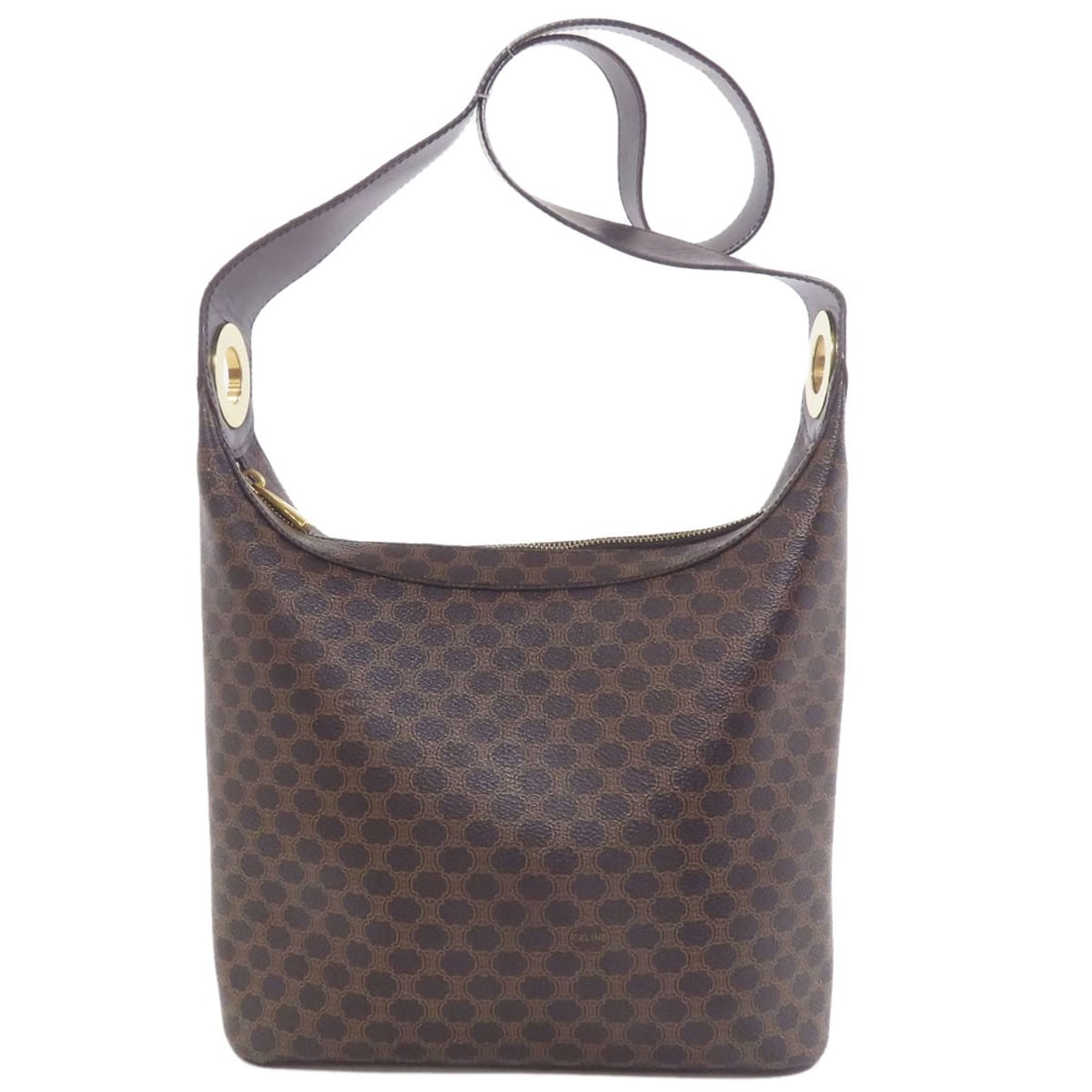 Celine Macadam Shoulder Bag Pvc: Celine Macadam Shoulder Bag Pvc Brown Celine Macadam Shoulder Bag with PVC Exterior. This shoulder bag features a 8.3 inch height, 3.5 inch depth, and a brown exterior with a PVC material. The bag